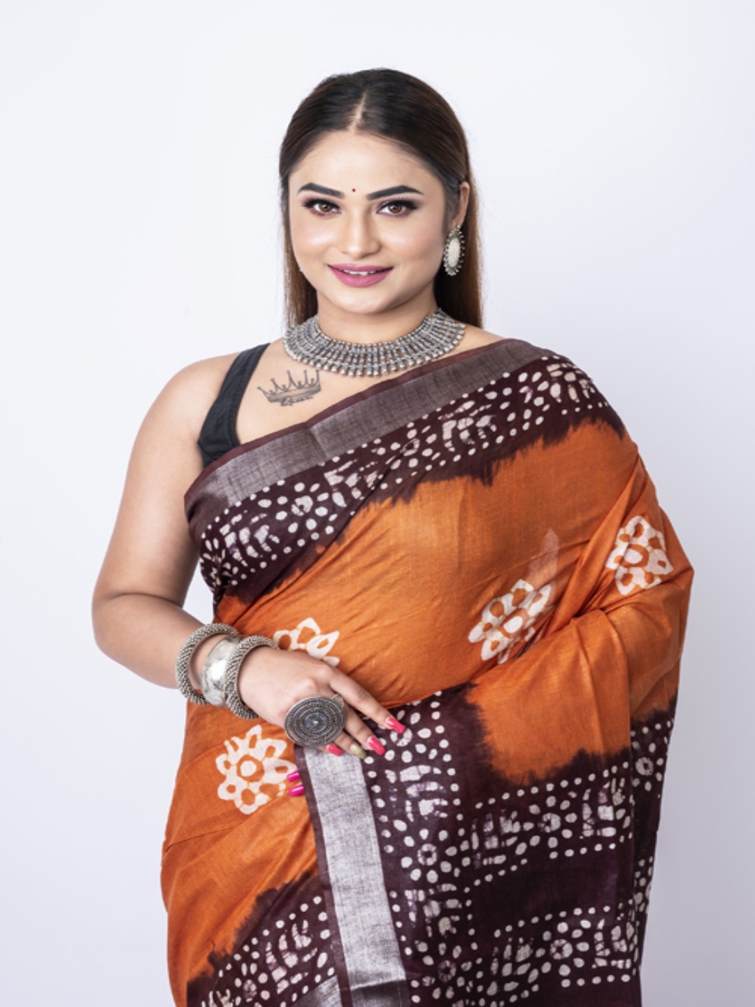 

Morchari Ethnic Motifs Printed Zari Bhagalpuri Saree, Orange