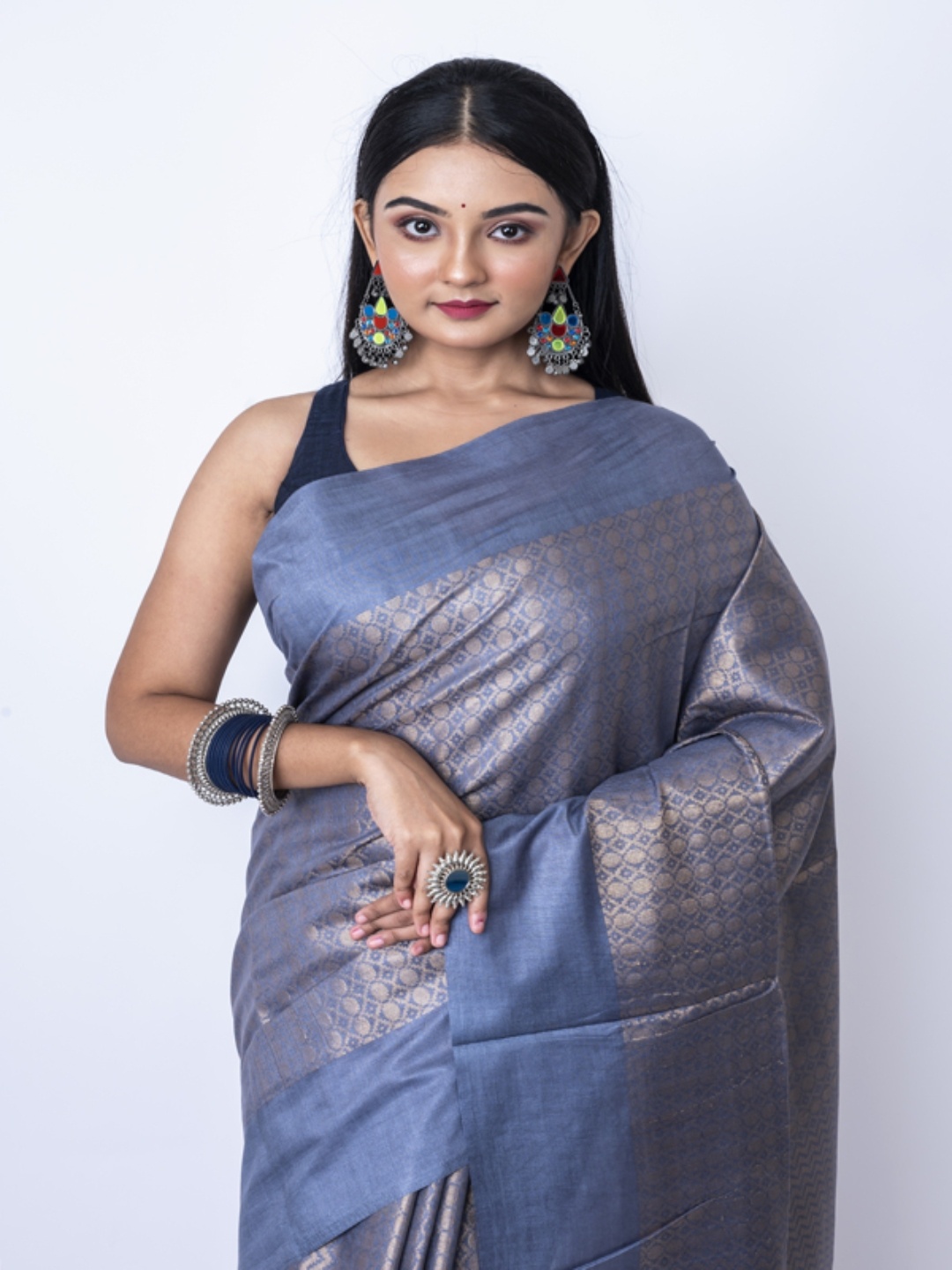 

Morchari Ethnic Motifs Woven Design Zari Bhagalpuri Saree, Grey