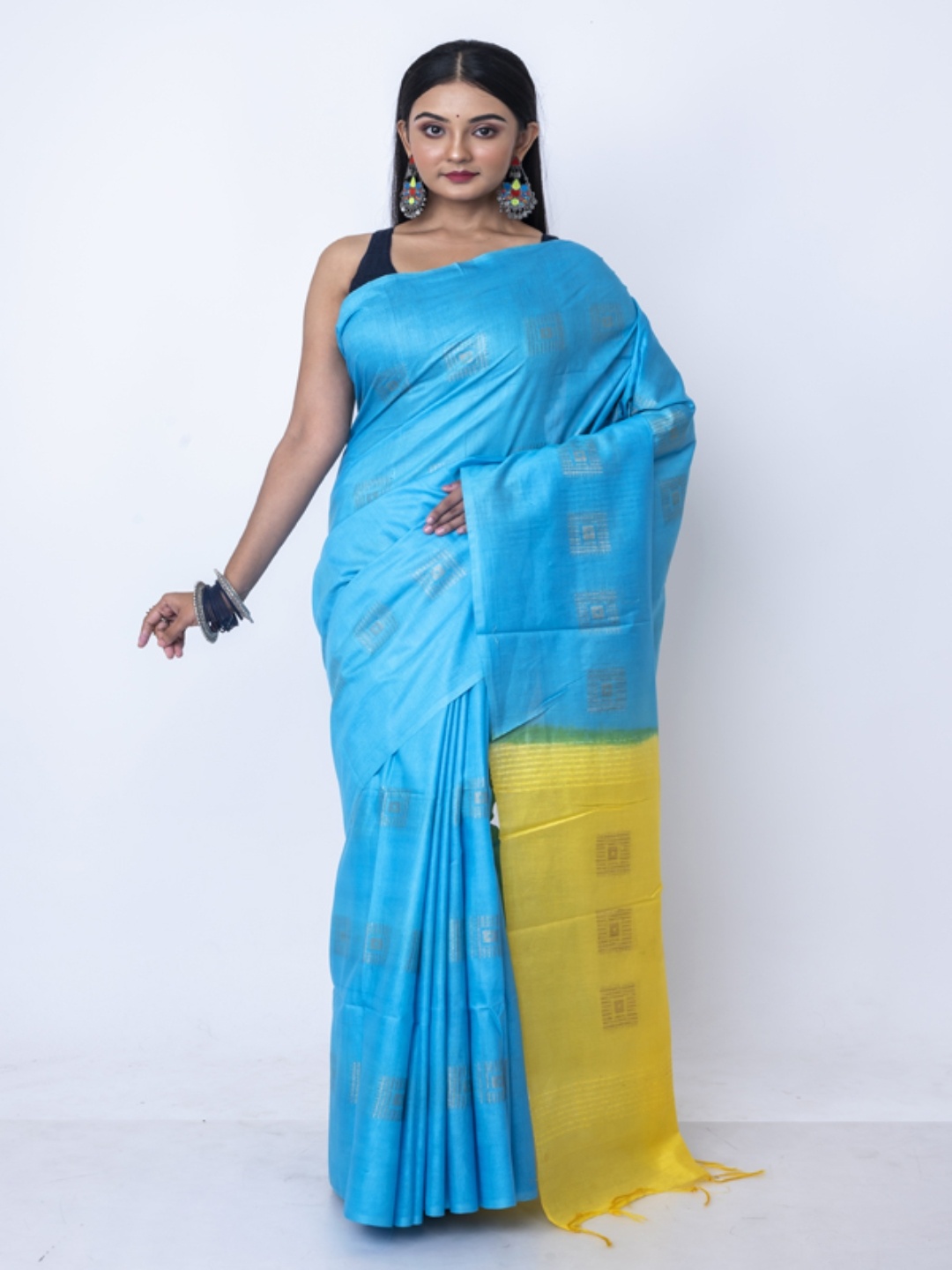 

Morchari Geometric Woven Design Zari Bhagalpuri Saree, Blue