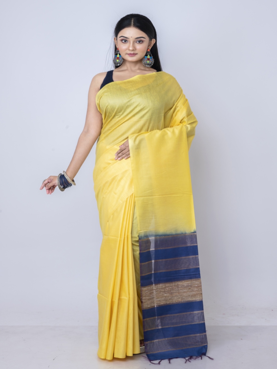 

Morchari Striped Zari Bhagalpuri Saree, Yellow