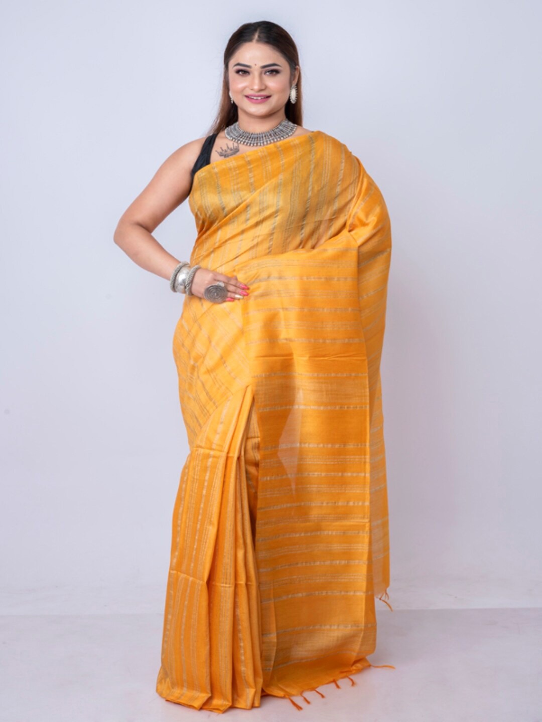 

Morchari Striped Zari Bhagalpuri Saree, Yellow