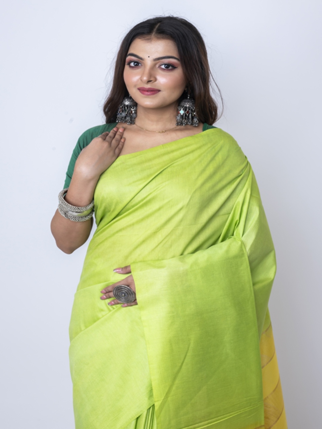 

Morchari Striped Zari Bhagalpuri Saree, Green