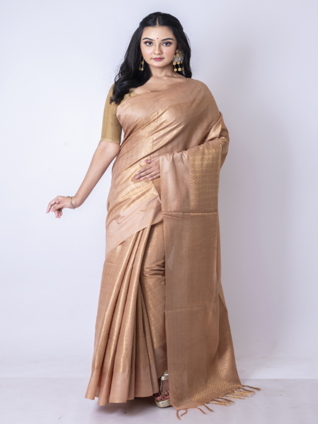 

Morchari Woven Design Zari Bhagalpuri Saree, Beige