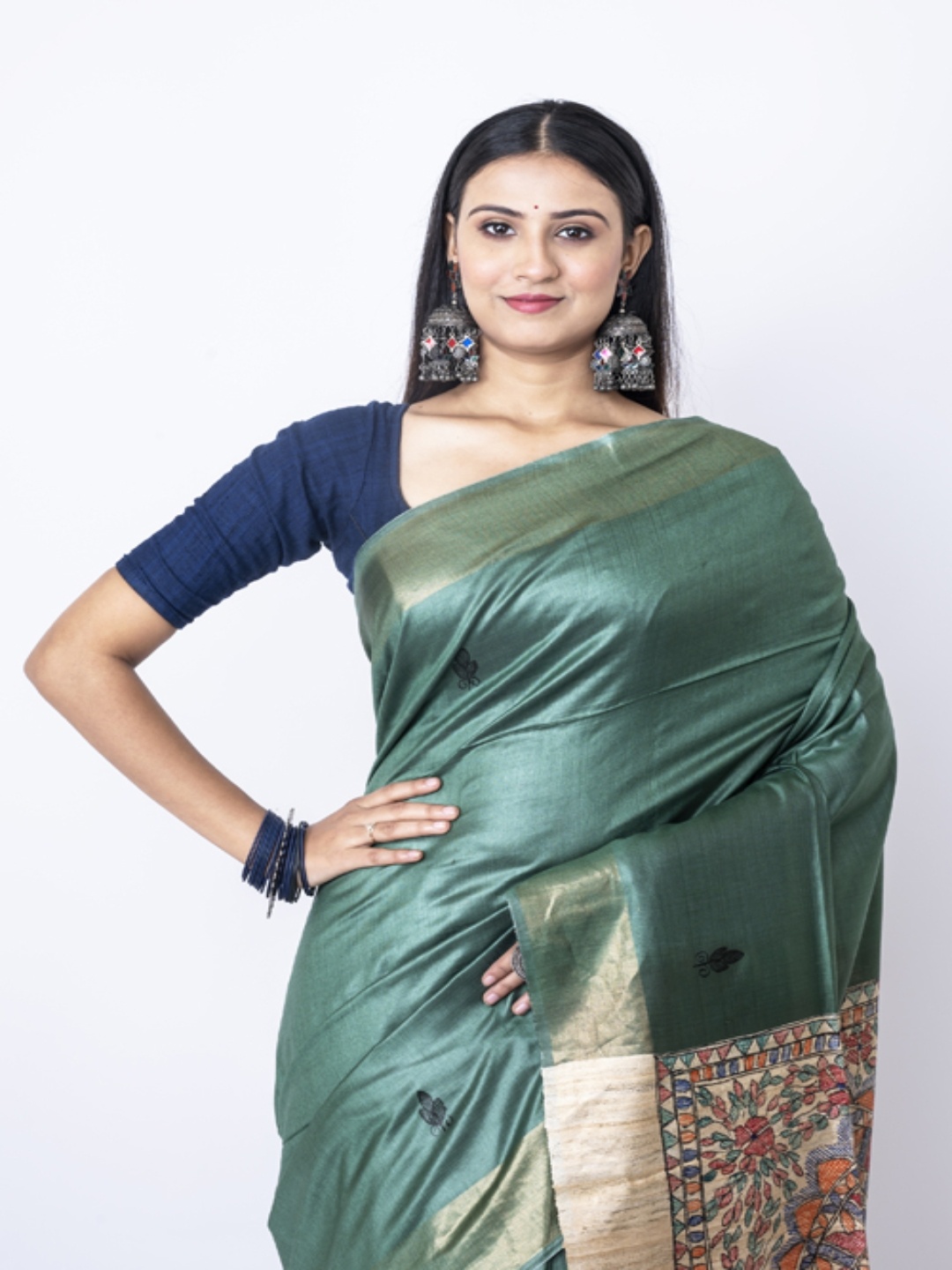 

Morchari Ethnic Motifs Zari Saree, Green