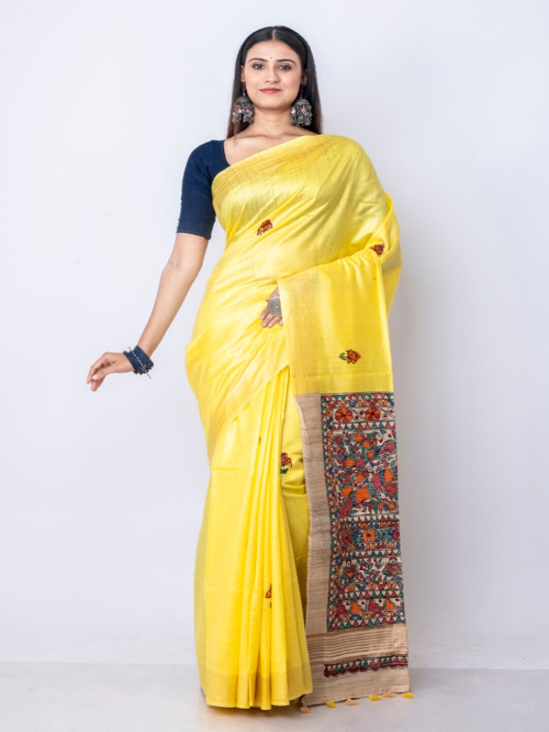 

Morchari Ethnic Motifs Printed Zari Saree, Yellow