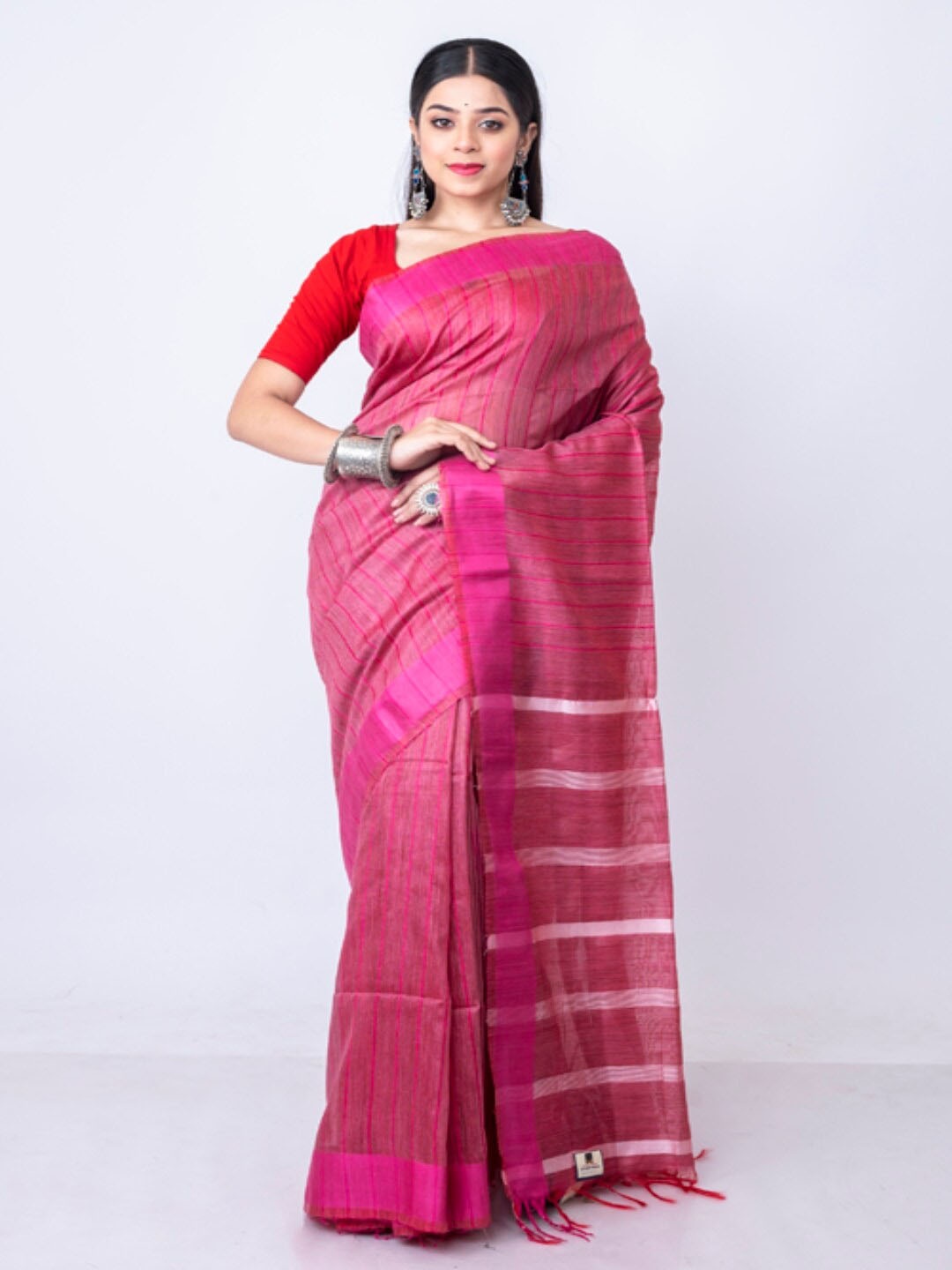 

Morchari Striped Woven Design Bhagalpuri Saree, Pink