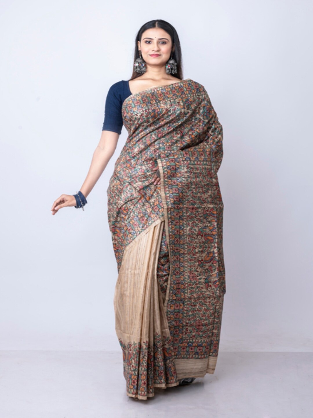 

Morchari Ethnic Motifs Printed Pure Silk Saree, Beige