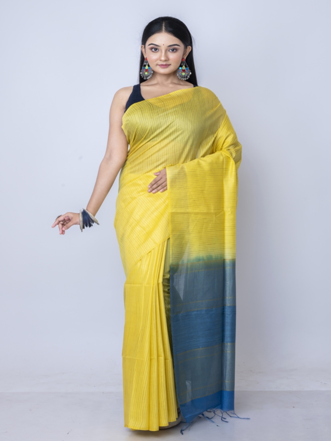 

Morchari Colourblocked Bhagalpuri Saree, Yellow