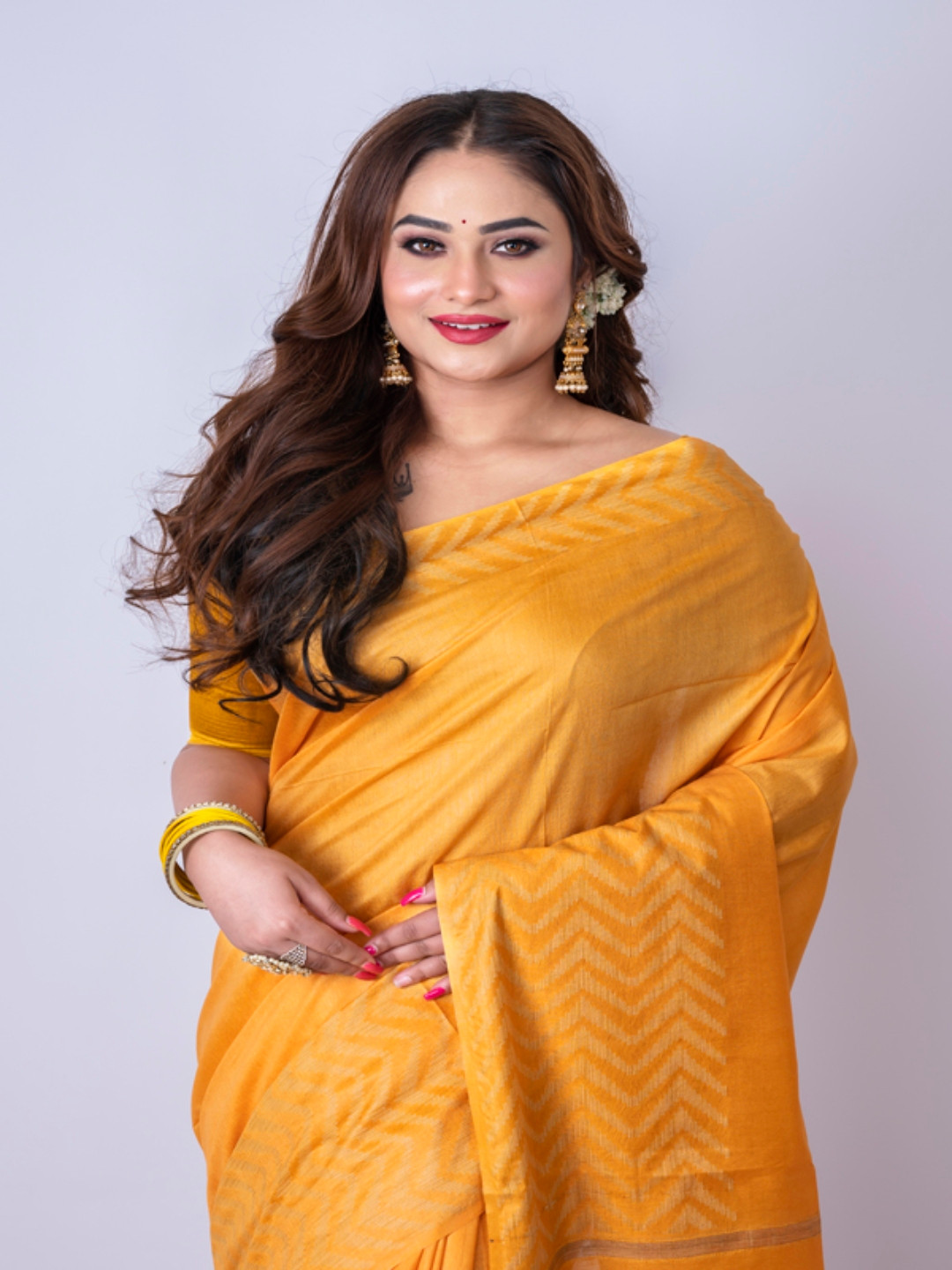 

Morchari Striped Bhagalpuri Saree, Yellow