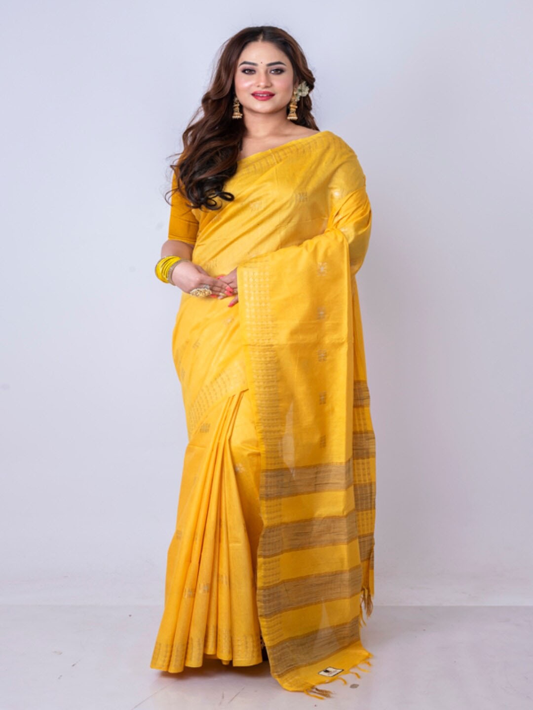 

Morchari Woven Design Zari Silk Cotton Bhagalpuri Saree, Yellow