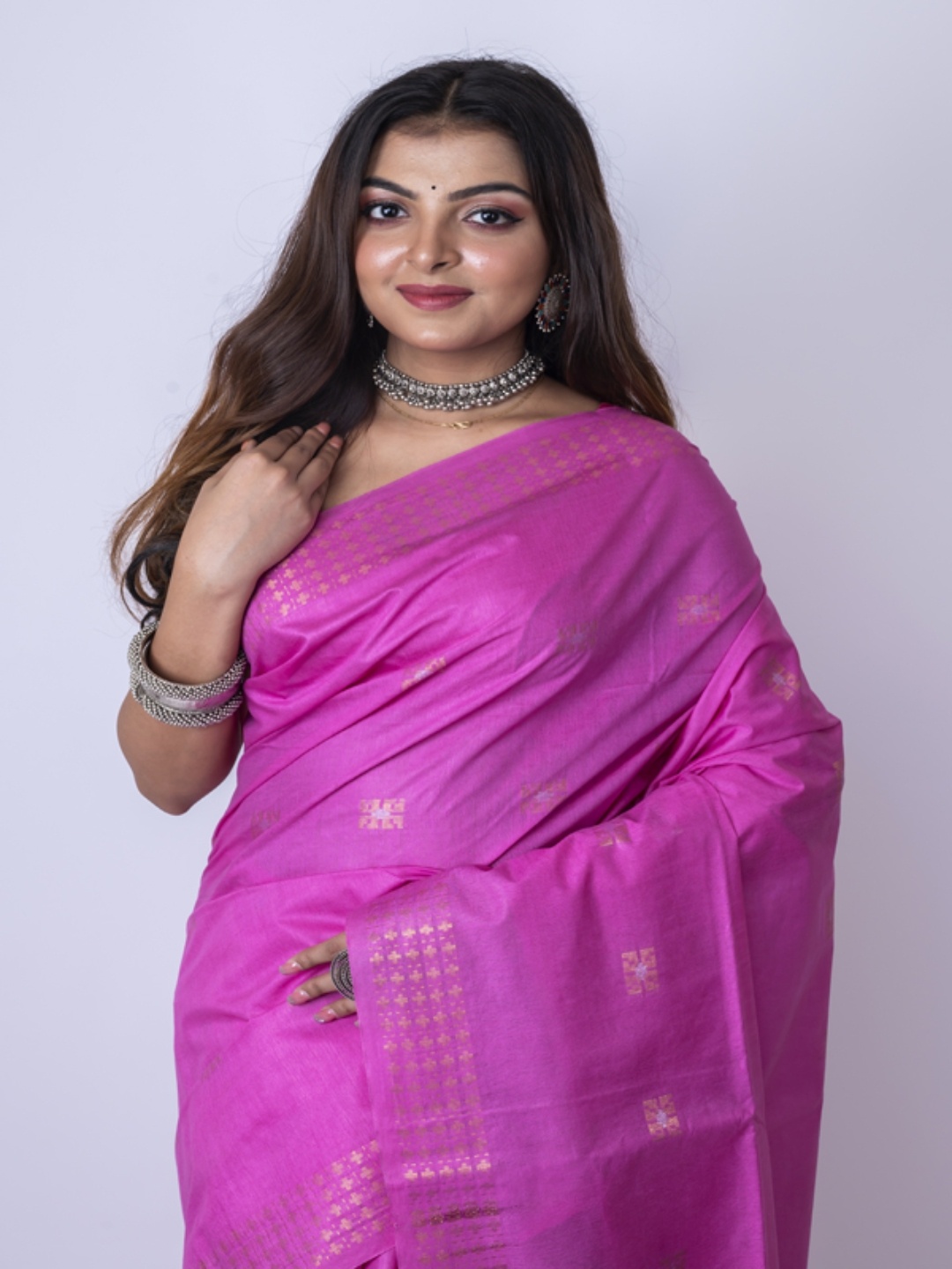 

Morchari Woven Design Zari Bhagalpuri Saree, Pink