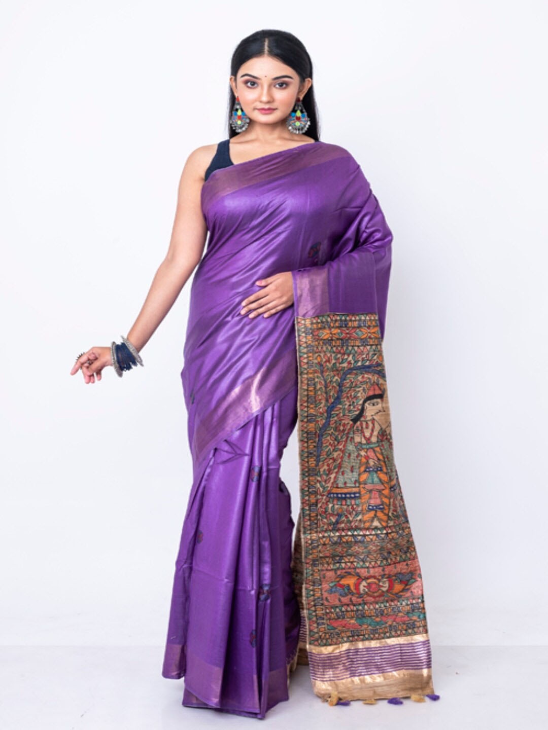 

Morchari Ethnic Motifs Printed Zari Saree, Purple