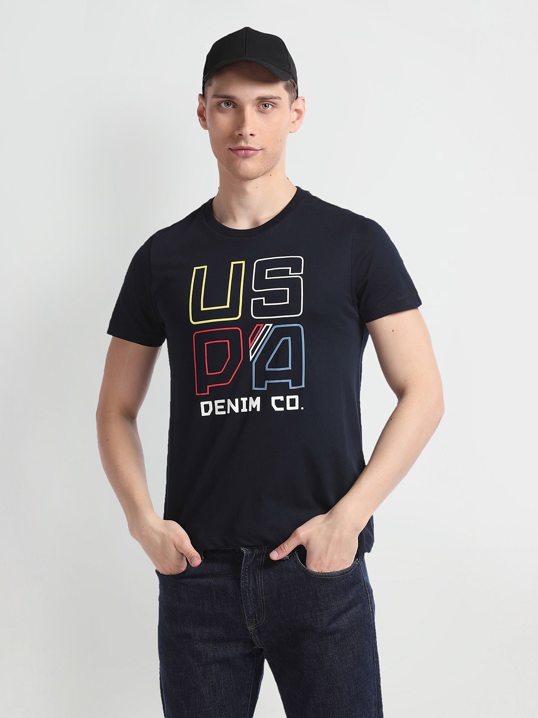 

U.S. Polo Assn. Denim Co. Brand Logo Printed Pure Cotton Slim Fit T-shirt, Navy blue