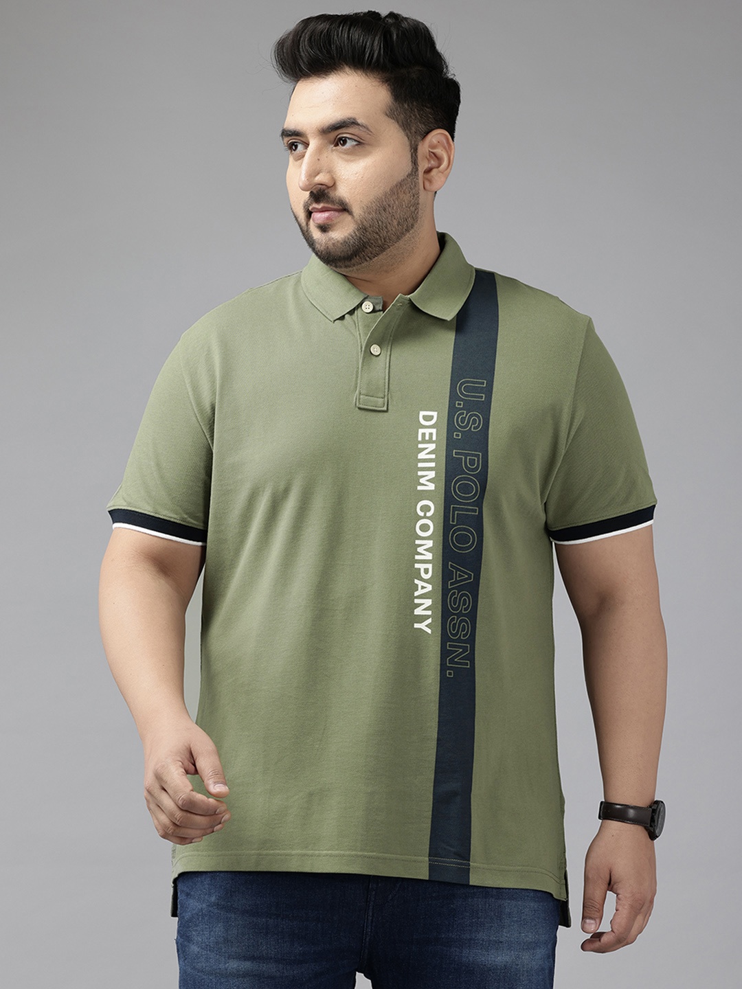 

U.S. Polo Assn. Denim Co. Striped Polo Collar Pure Cotton Slim Fit T-shirt, Olive