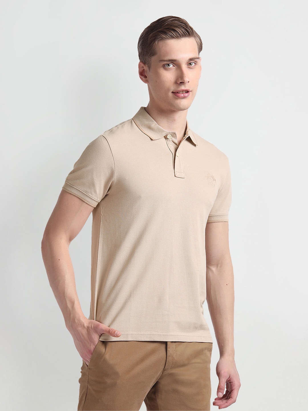 

U.S. Polo Assn. Denim Co. Polo Collar Pure Cotton Slim Fit T-shirt, Beige
