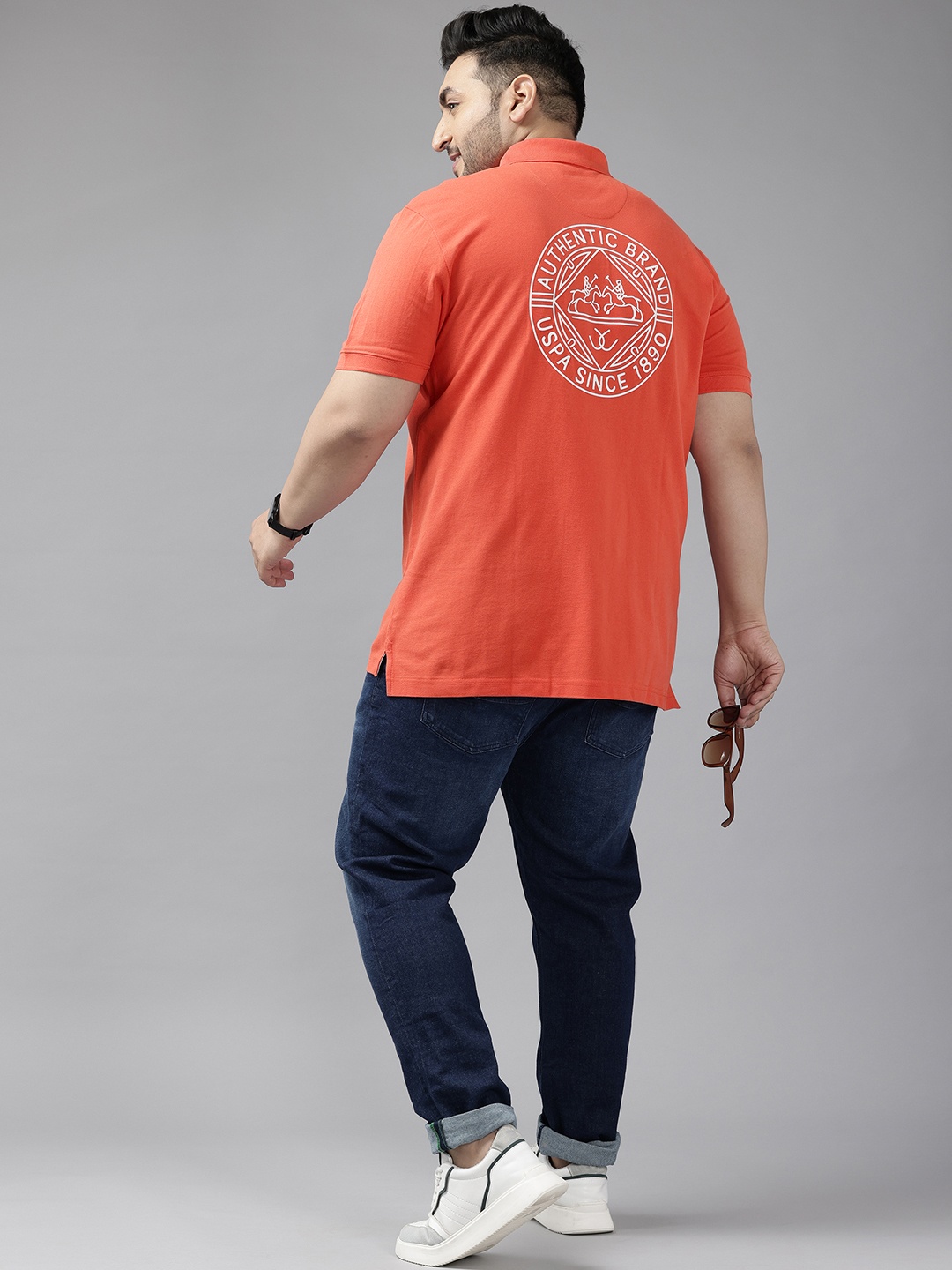 

U.S. Polo Assn. Denim Co. Typography Printed Polo Collar Pure Cotton Slim Fit T-shirt, Coral