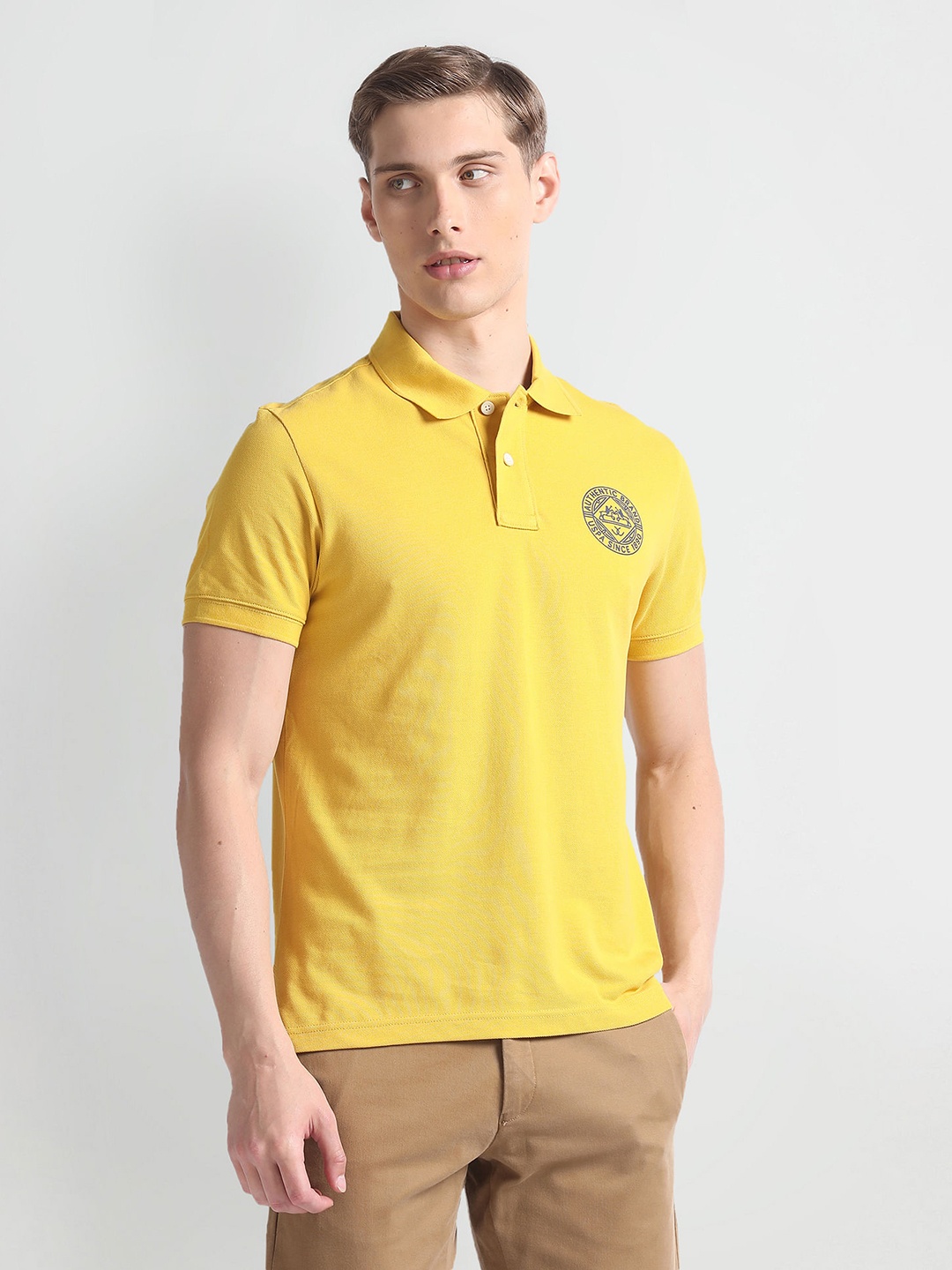 

U.S. Polo Assn. Denim Co. Brand Logo Printed Polo Collar Pure Cotton Slim Fit T-shirt, Yellow