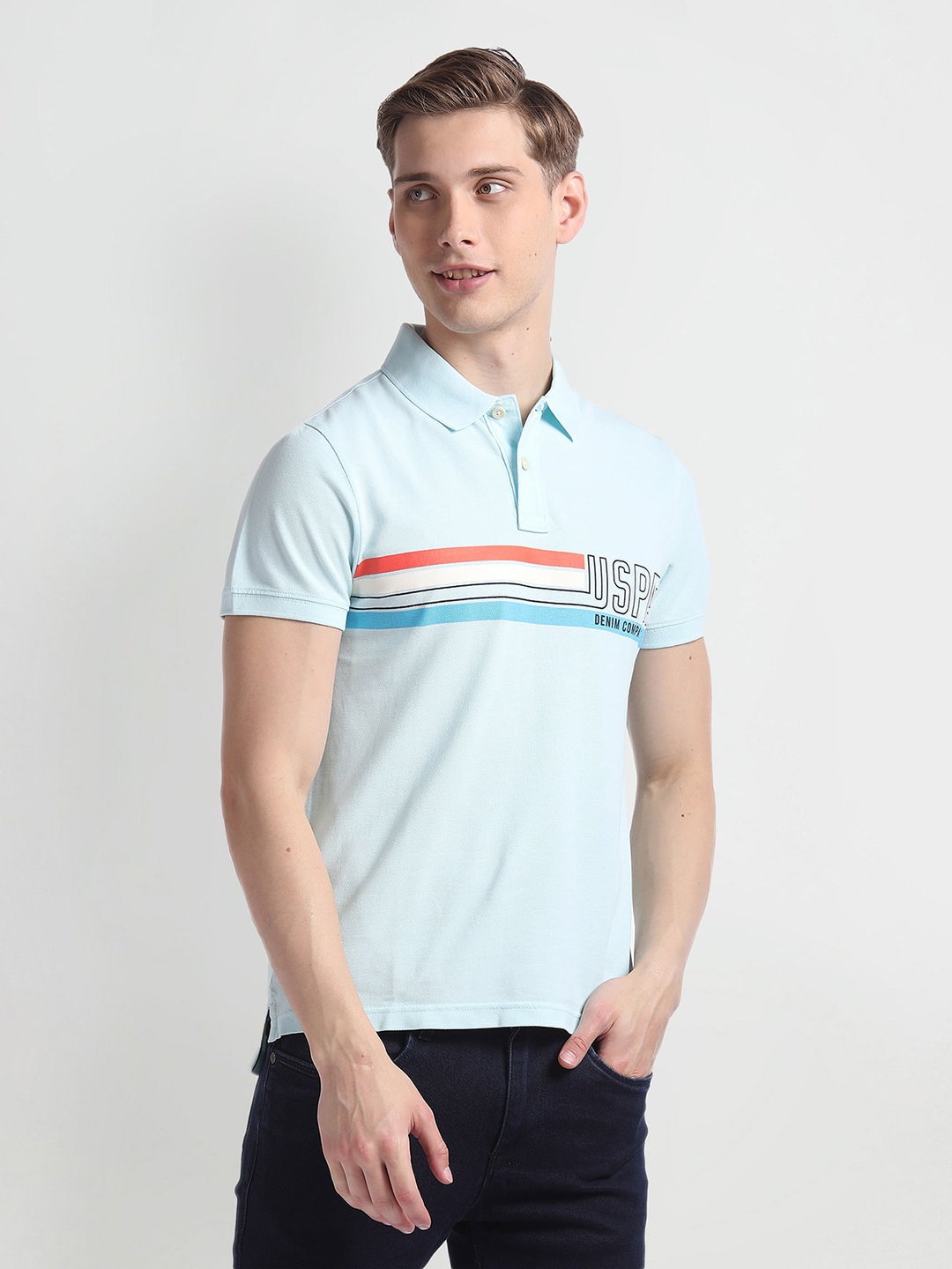 

U.S. Polo Assn. Denim Co. Striped Polo Collar Pure Cotton Slim Fit T-shirt, Blue