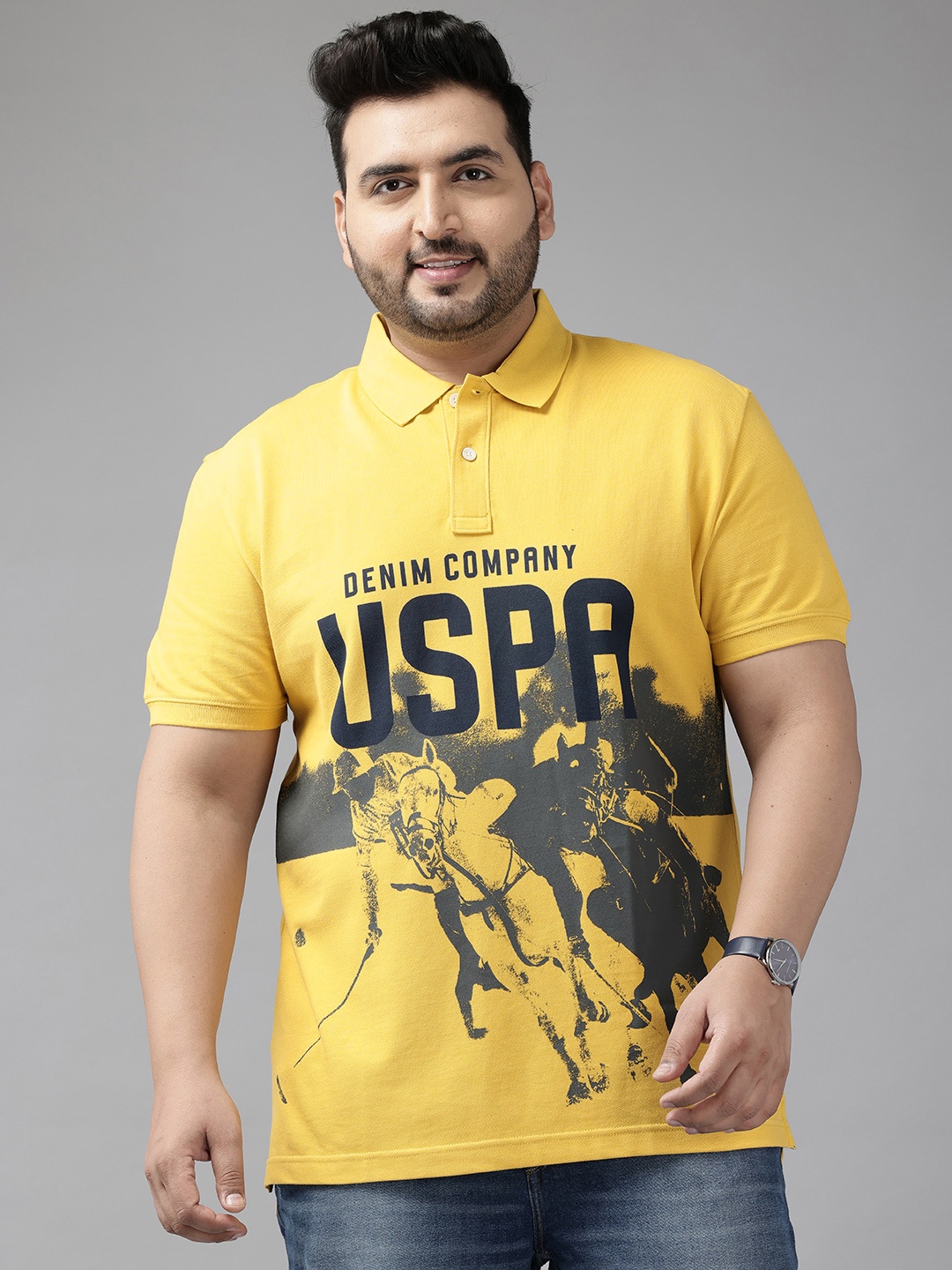 

U.S. Polo Assn. Denim Co. Printed Polo Collar Pure Cotton Slim Fit T-shirt, Yellow