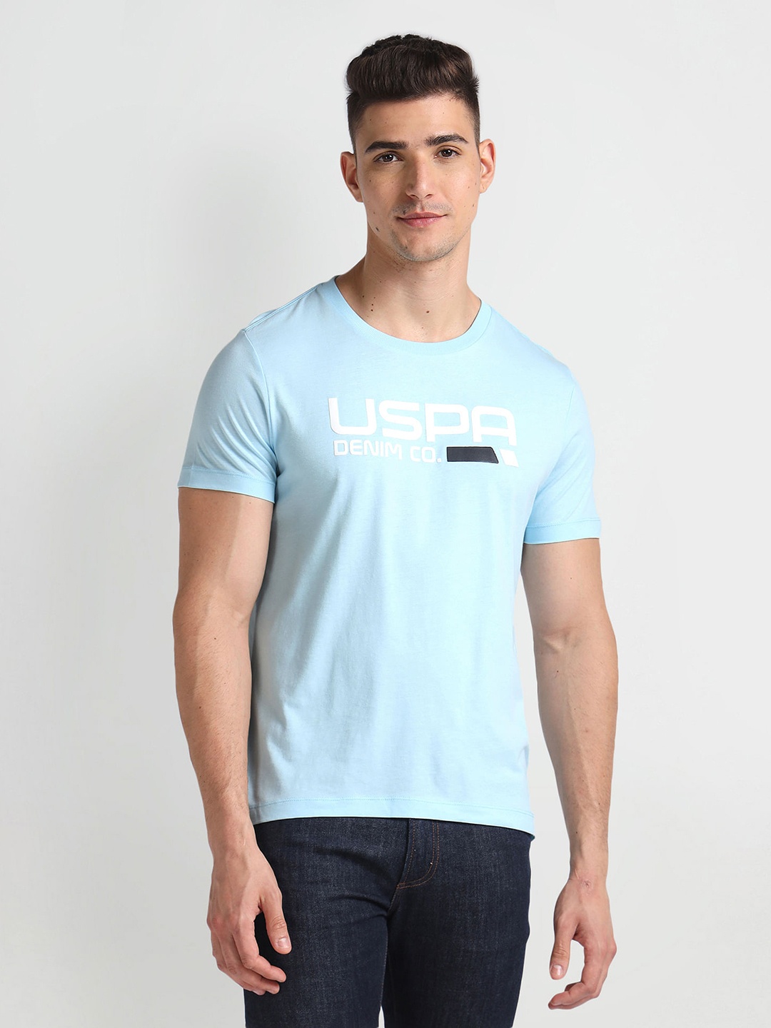 

U.S. Polo Assn. Denim Co. Brand Logo Printed Pure Cotton Slim Fit T-shirt, Blue