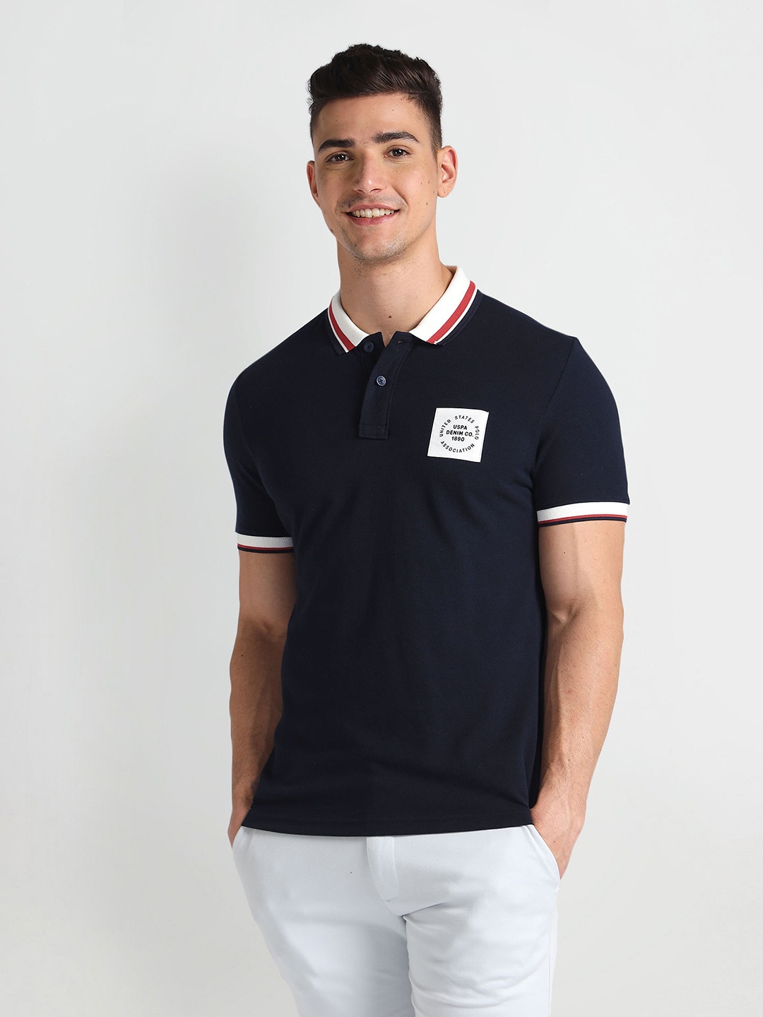 

U.S. Polo Assn. Denim Co. Polo Collar Pure Cotton Applique Slim Fit T-shirt, Navy blue