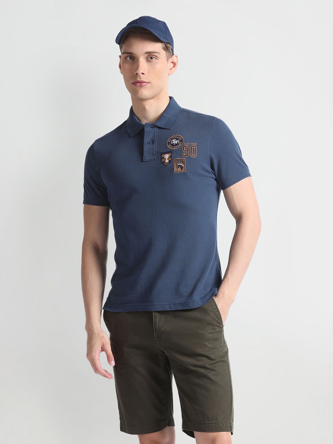 

U.S. Polo Assn. Denim Co. Polo Collar Pure Cotton Applique Detail Slim Fit T-shirt, Blue