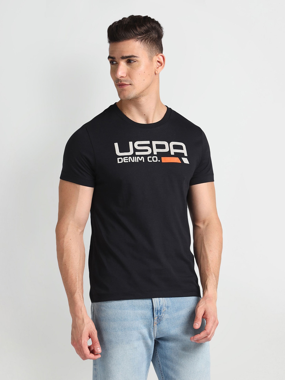 

U.S. Polo Assn. Denim Co. Brand Logo Printed Pure Cotton Slim Fit T-shirt, Black