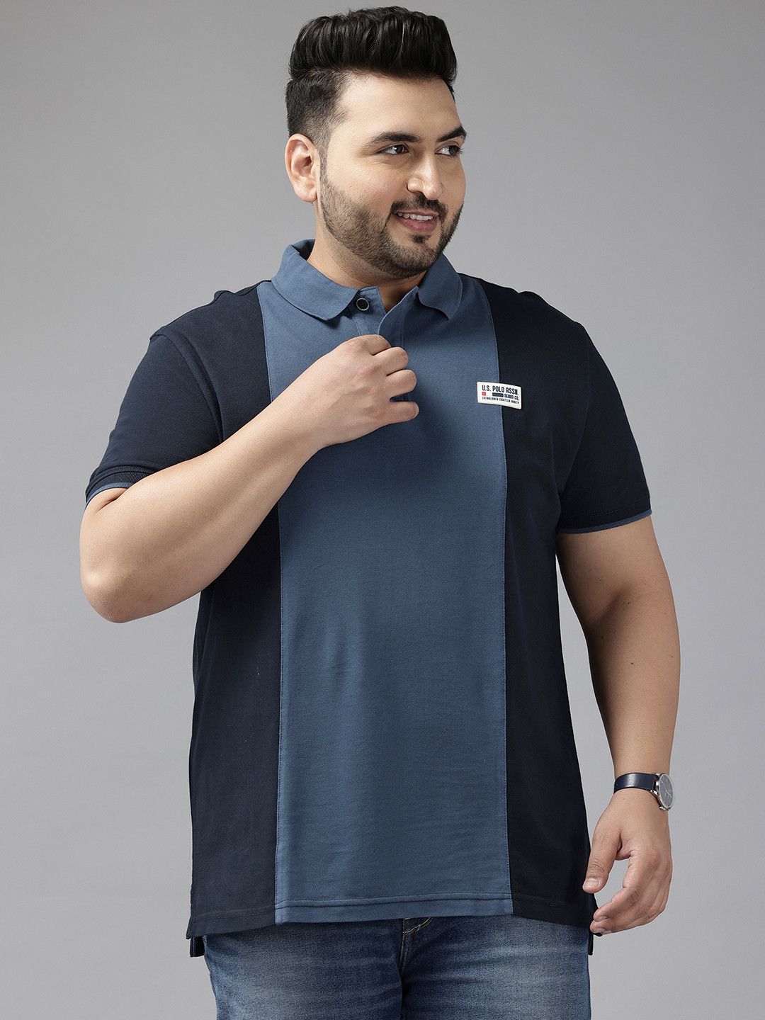 

U.S. Polo Assn. Denim Co. Colourblocked Polo Collar Pure Cotton Slim Fit T-shirt, Black