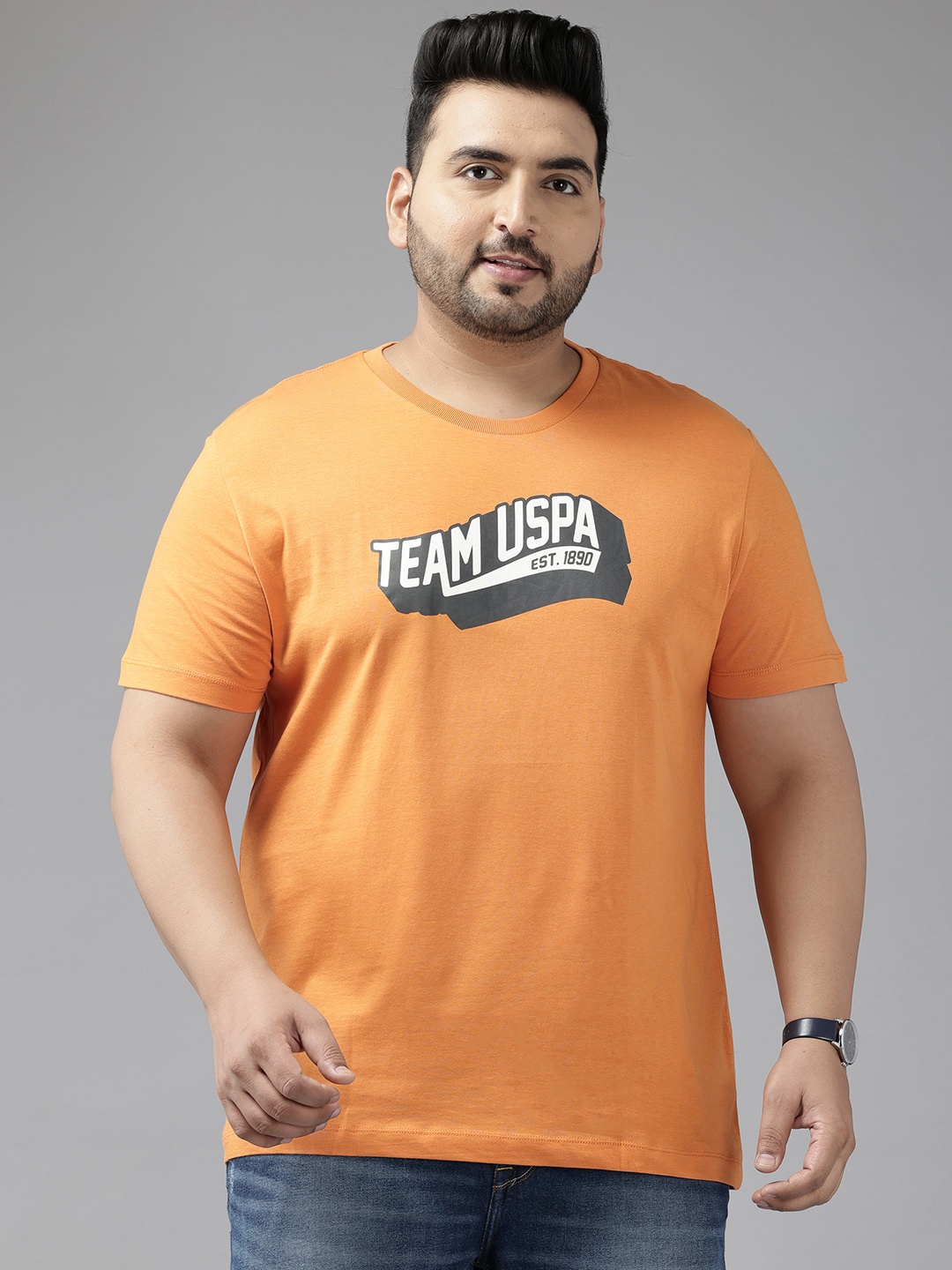 

U.S. Polo Assn. Denim Co. Plus Size Typography Printed Pure Cotton T-shirt, Orange