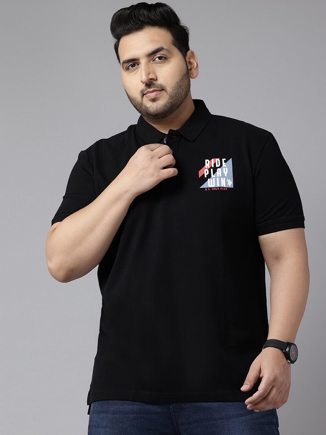 

U.S. Polo Assn. Denim Co. Plus Size Polo Collar Pure Cotton Slim Fit T-shirt, Black