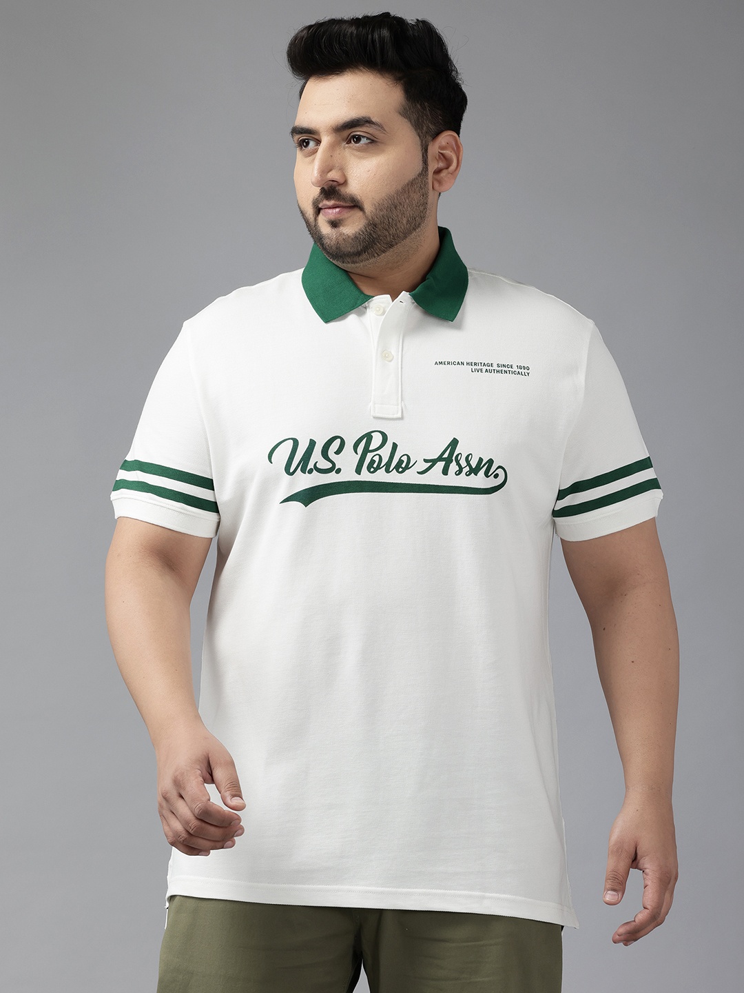 

U.S. Polo Assn. Denim Co. Plus Size Brand Typography Printed Pure Cotton T-shirt, White