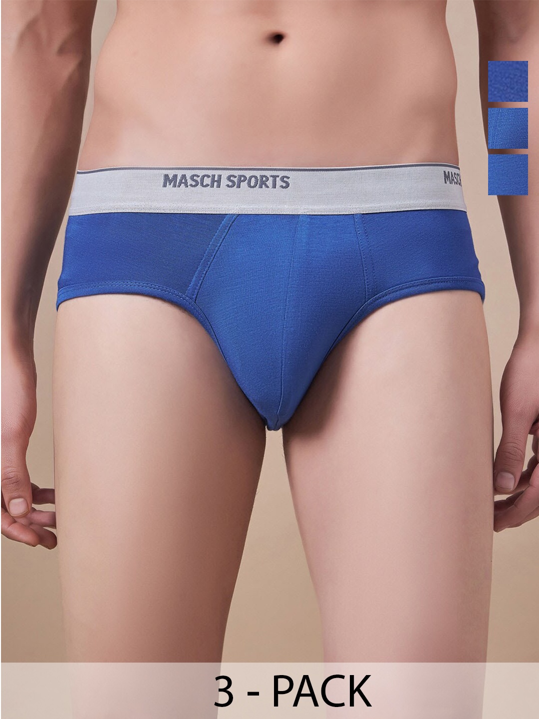 

Masch Sports Pack Of 3 Low-Rise Anti-Microbial Basic Briefs BRF-3-SOL-ET-BLU-BLU-BLU, Blue