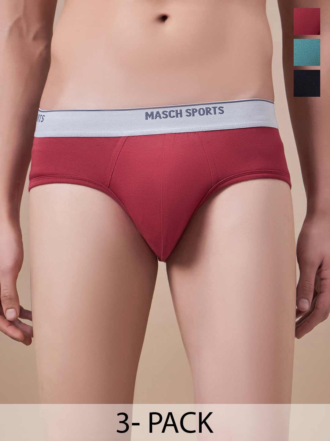 

Masch Sports Pack Of 3 Men Mid -Rise Anti Microbial Basic Briefs, Black