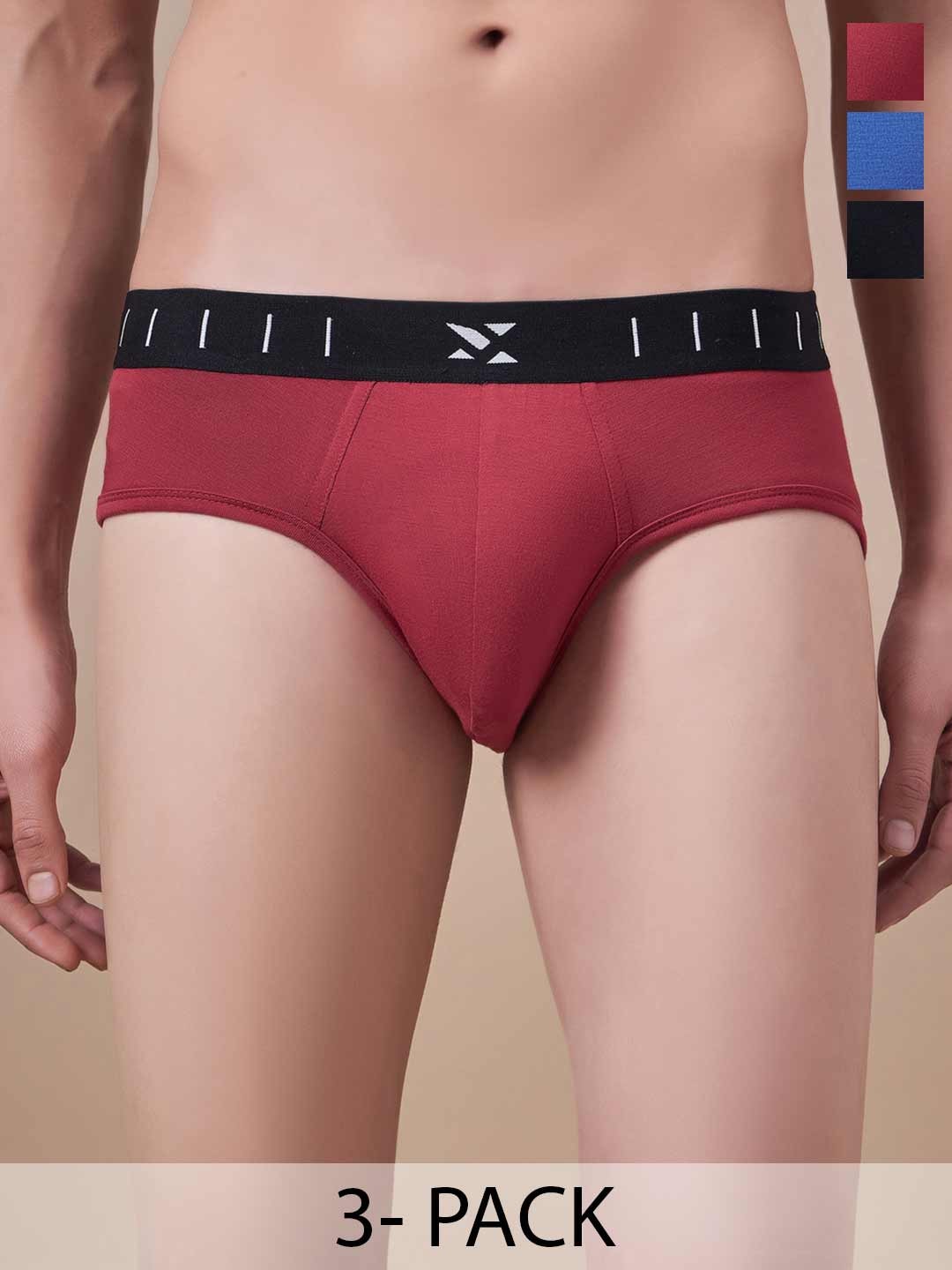 

Masch Sports Pack Of 3 Low-Rise Anti-Microbial Basic Briefs BRF-3-SOL-EI-RED-BLU-ET-BLK