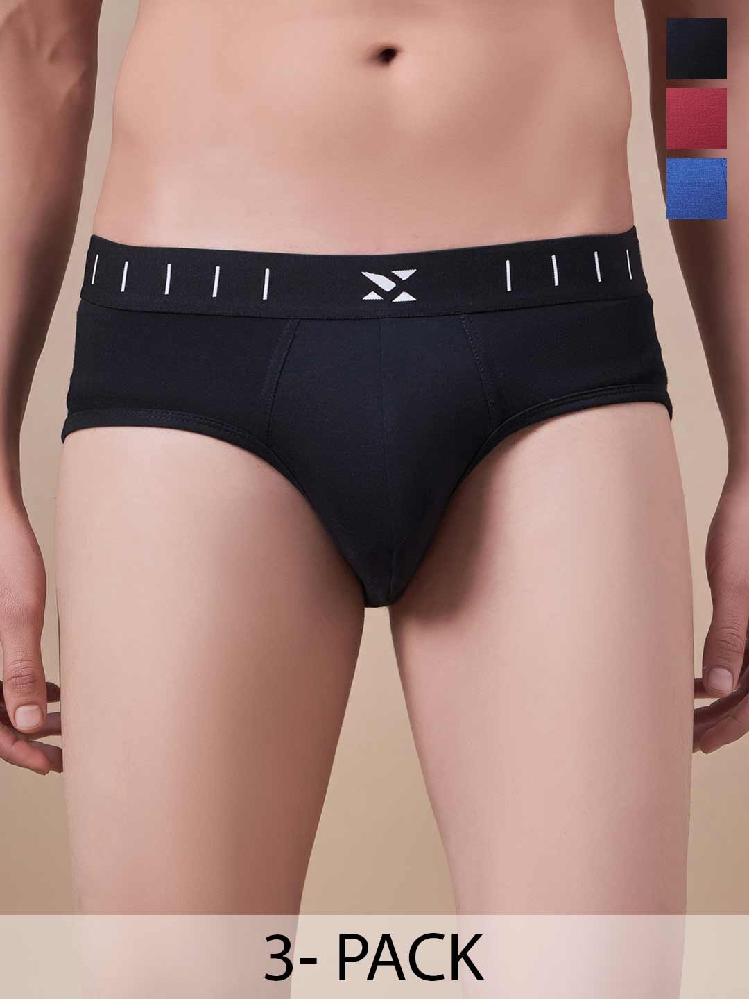 

Masch Sports Pack Of 3 Antimicrobial Basic Briefs BRF-3-SOL-EI-BLK-ET-RED-BLU, Black