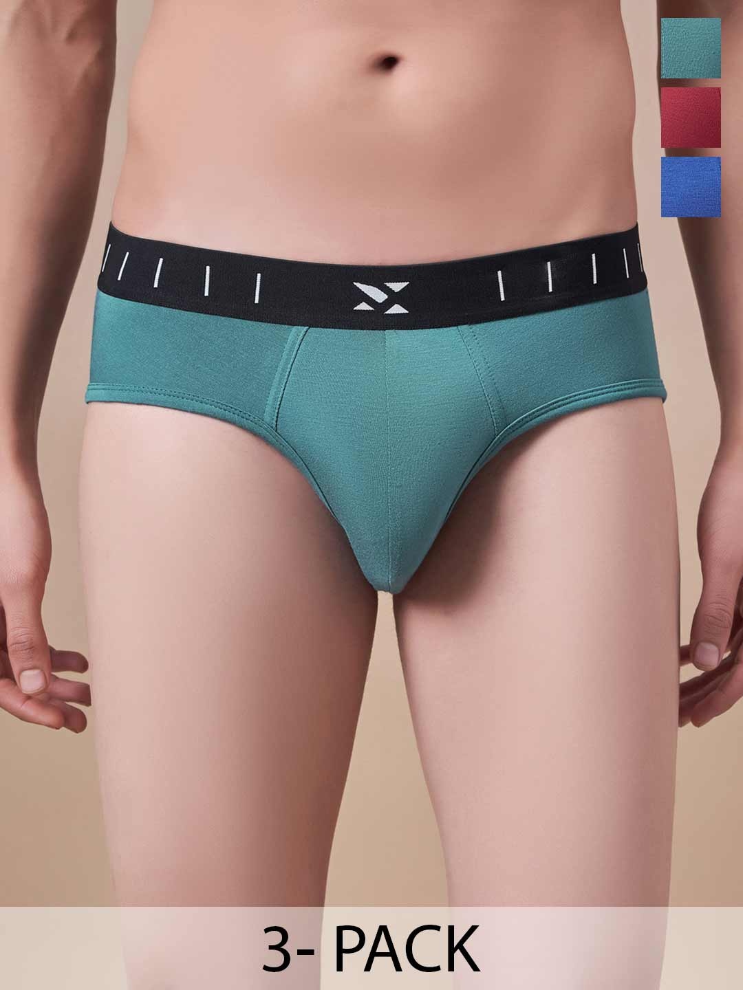 

Masch Sports Pack Of 3 Antimicrobial Basic Briefs BRF-3-SOL-EI-GRN-RED-ET-BLU, Green