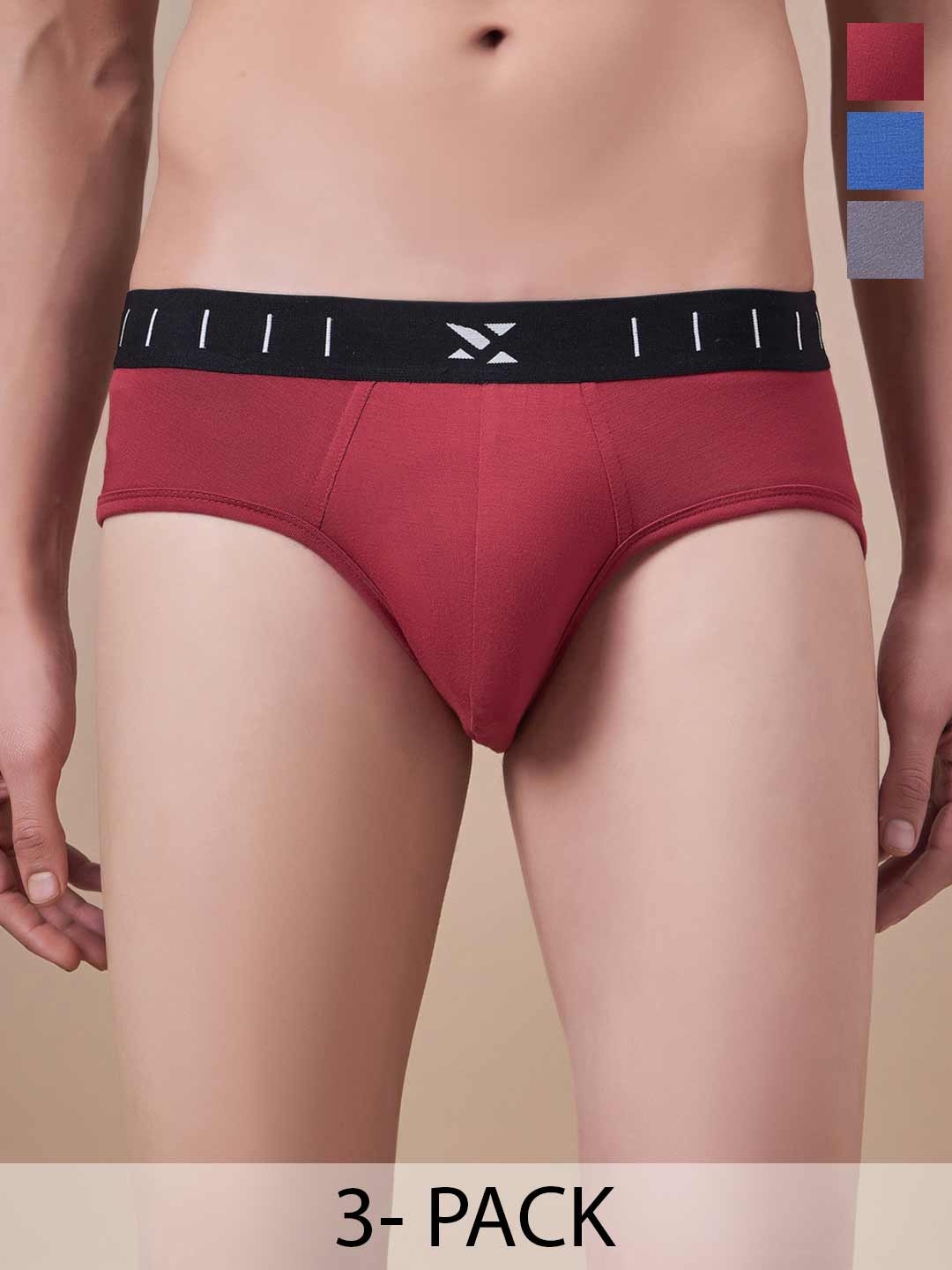 

Masch Sports Pack Of 3 Men Mid -Rise Anti Microbial Basic Briefs, Red