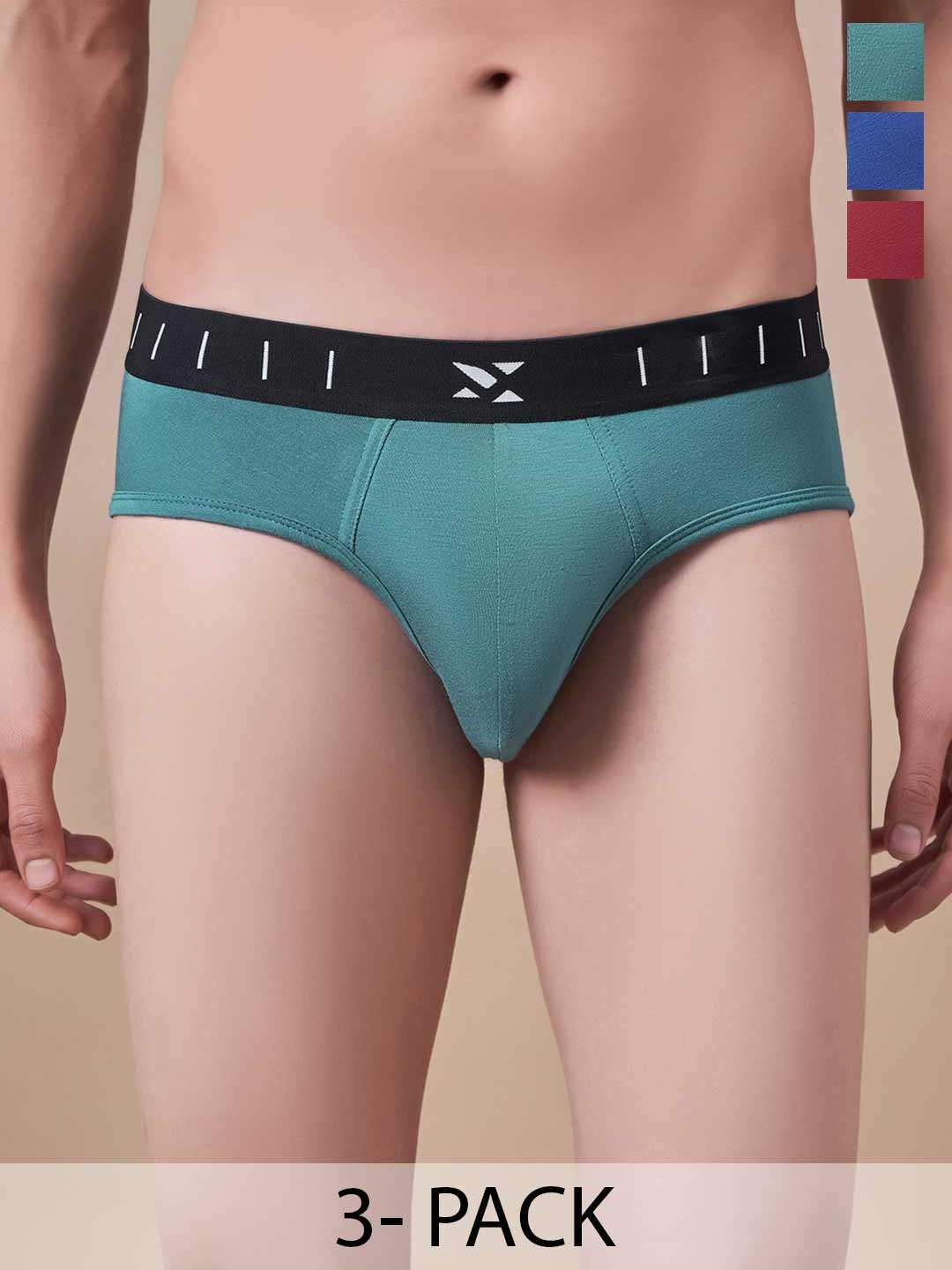 

Masch Sports Pack Of 3 Low Rise Basic Briefs BRF-3-SOL-EI-GRN-BLU-ET-RED, Green