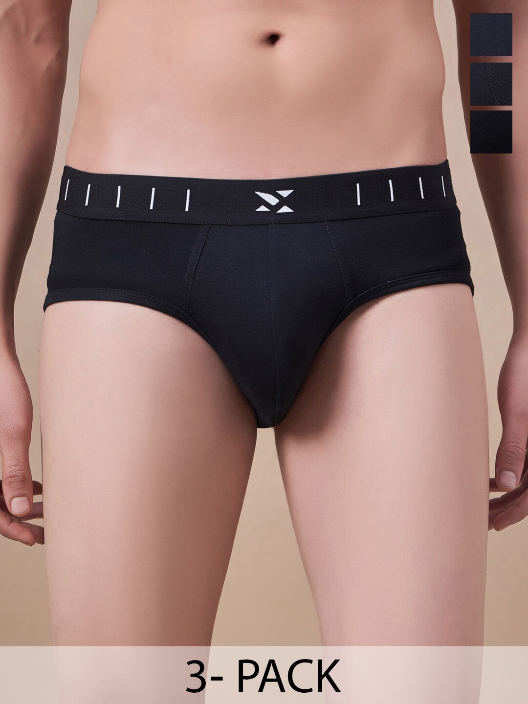 

Masch Sports Pack Of 3 Mid -Rise Anti Microbial Basic Briefs BRF-3-SOL-EI-BLK-BLK-BLK, Black