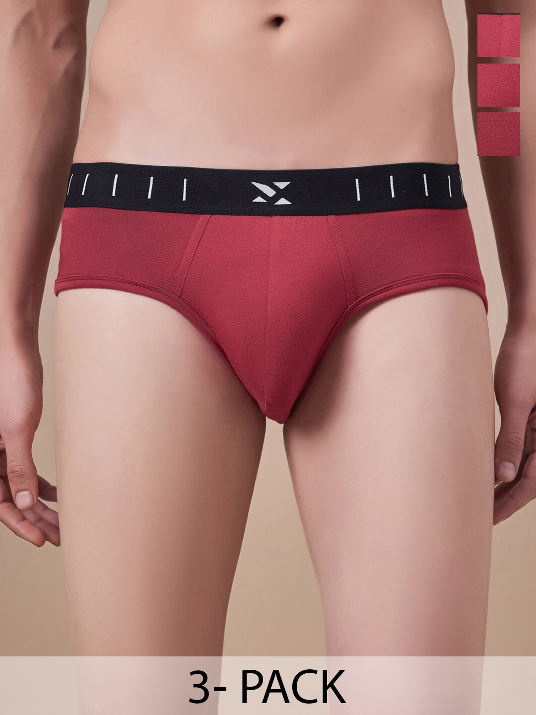 

Masch Sports Pack Of 3 Mid-Rise Anti Microbial Basic Briefs BRF-3-SOL-EI-RED-RED-RED