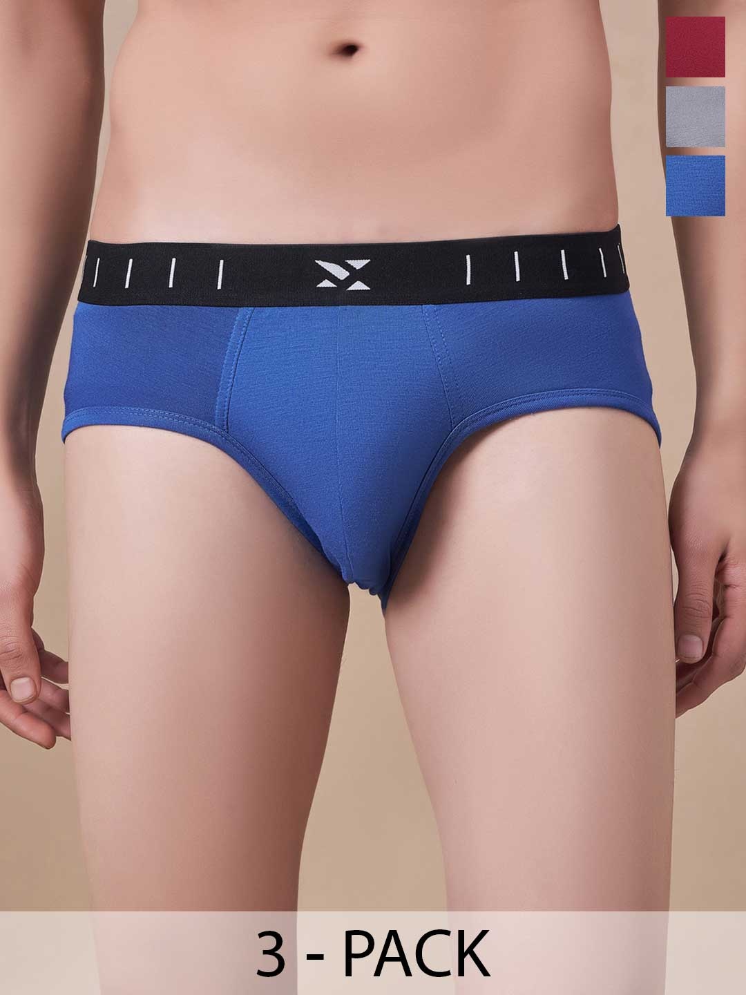 

Masch Sports Pack Of 3 Mid -Rise Anti Microbial Basic Briefs BRF-3-SOL-EI-RED-BLU-GRY