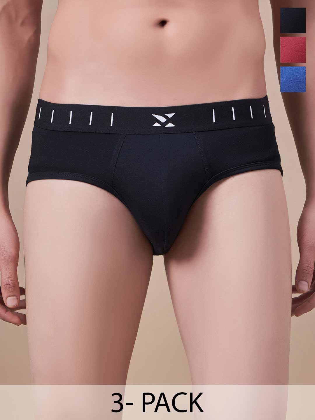 

Masch Sports Pack Of 3 Antimicrobial Basic Briefs BRF-3-SOL-EI-BLK-RED-ET-BLU, Black