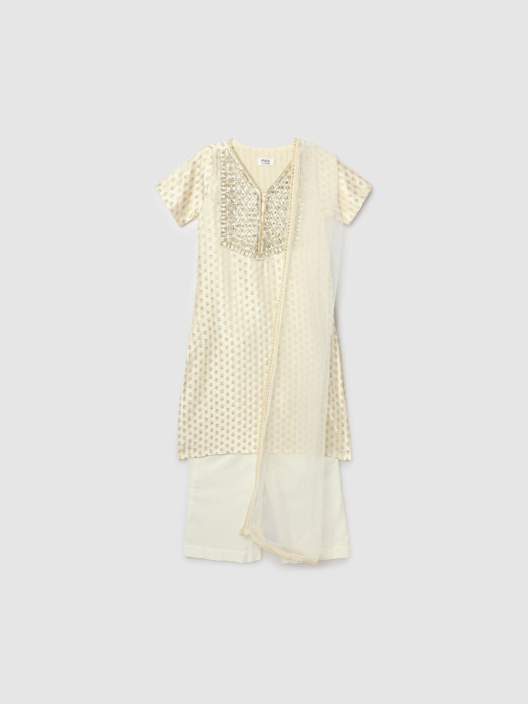 

max Girls Floral Embroidered Regular Sequinned Kurta With Palazzos & Dupatta, White