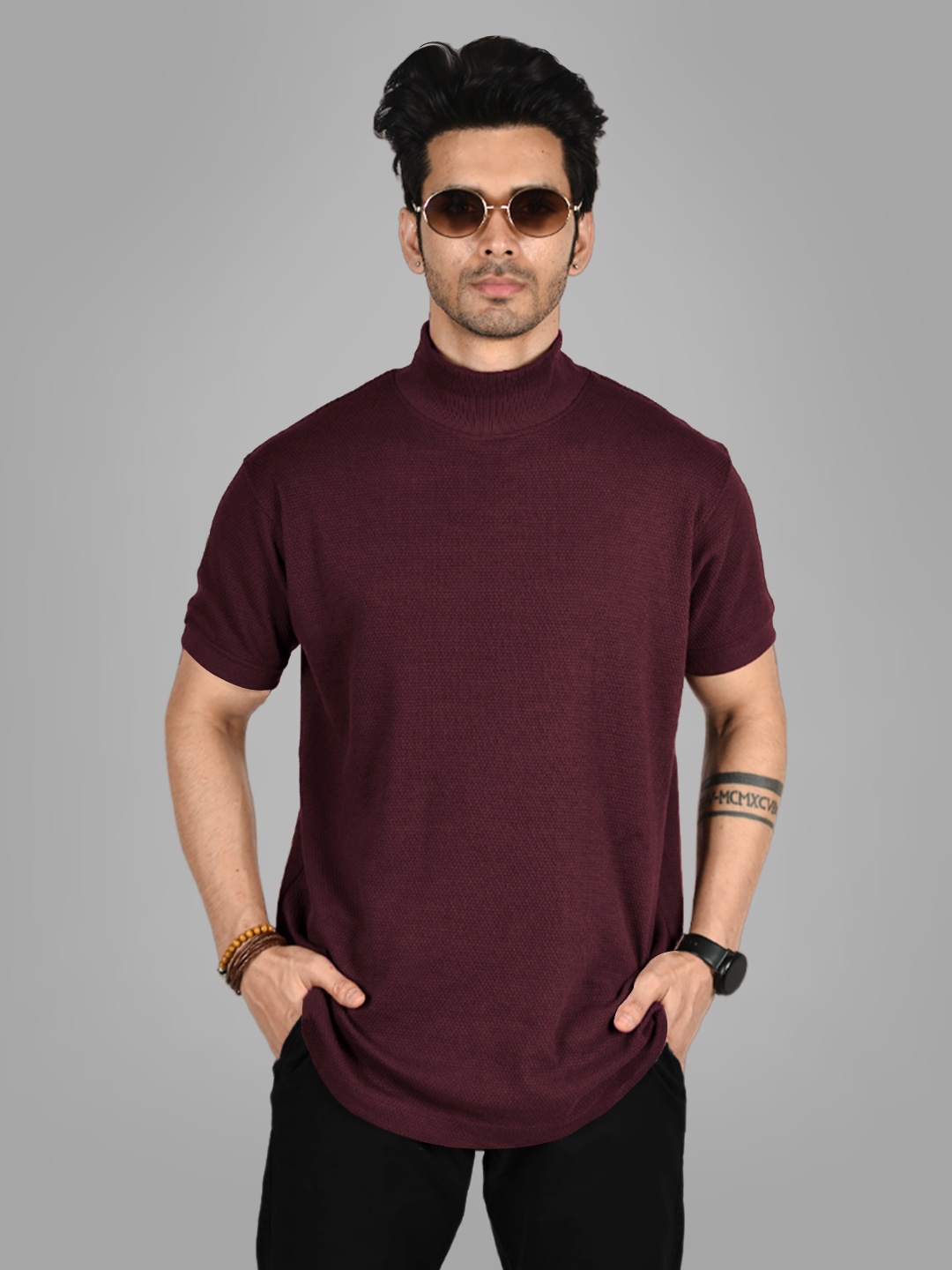 

Powerlook High Neck Short Sleeves T-shirt, Maroon