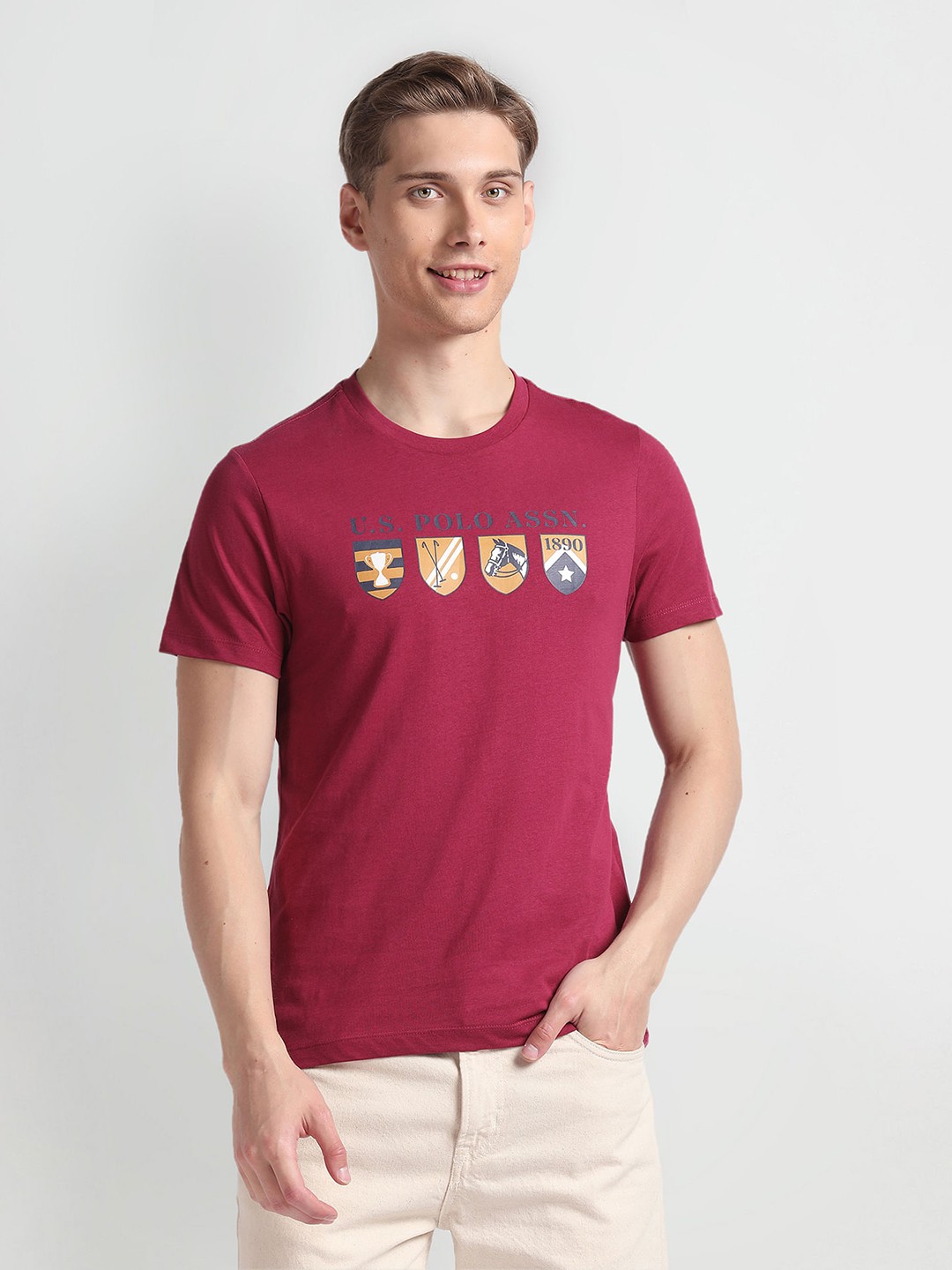 

U.S. Polo Assn. Denim Co. Brand Logo Printed Pure Cotton Slim Fit T-shirt, Burgundy