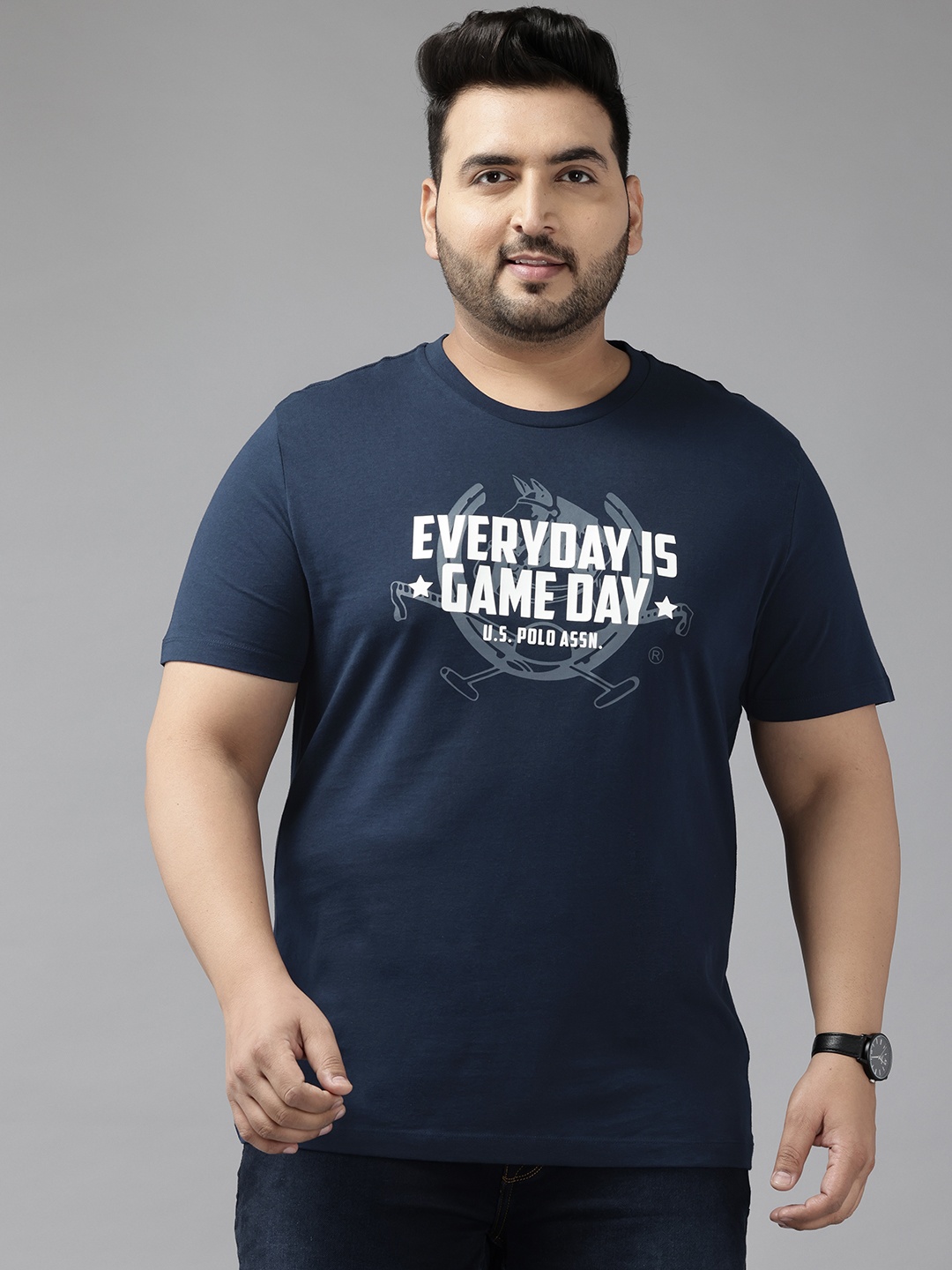 

U.S. Polo Assn. Denim Co. Typography Printed Pure Cotton Slim Fit T-shirt, Navy blue