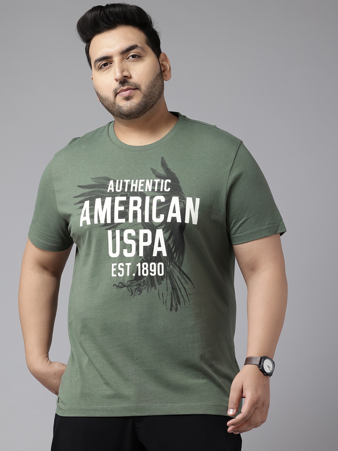 

U.S. Polo Assn. Denim Co. Plus Size Brand Logo Printed Pure Cotton Slim Fit T-shirt, Olive
