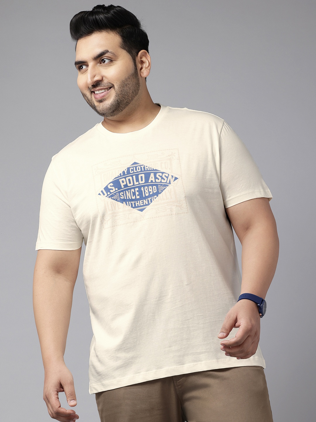 

U.S. Polo Assn. Denim Co. Plus Size Brand Logo Printed Pure Cotton Slim Fit T-shirt, Cream
