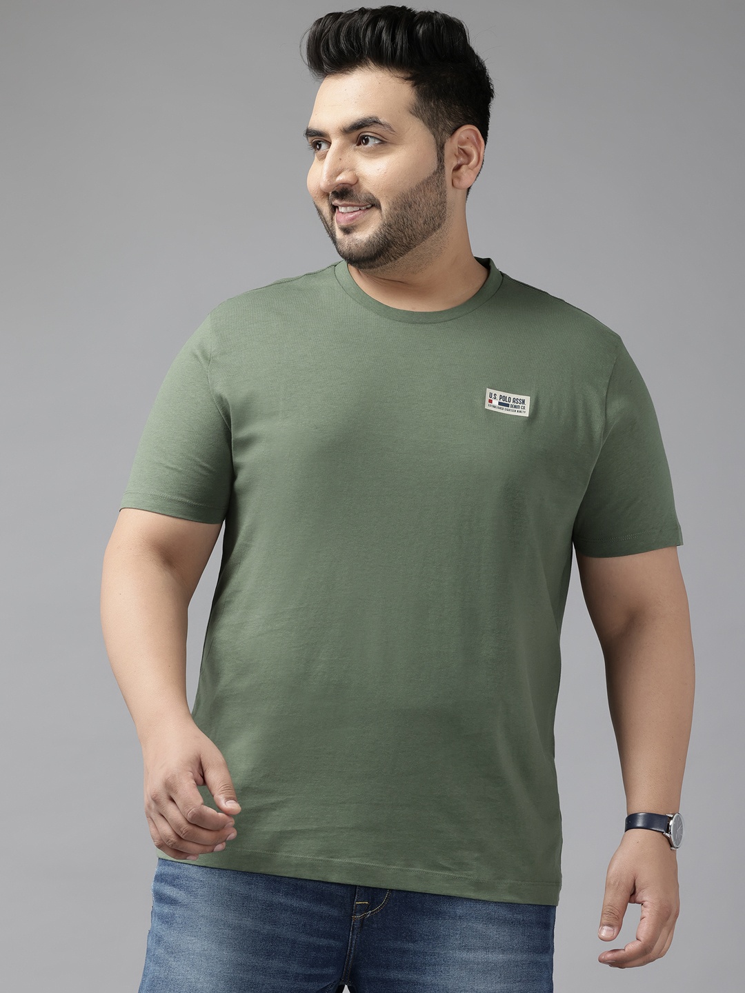 

U.S. Polo Assn. Denim Co. Plus Size Brand Typography Printed Pure Cotton T-shirt, Olive
