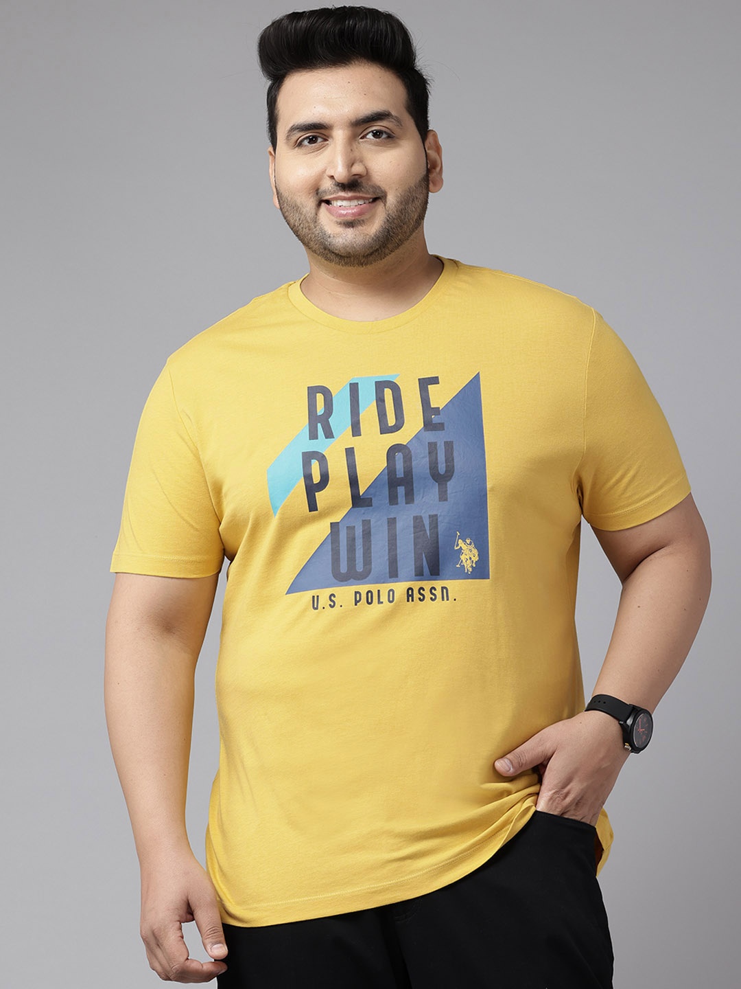 

U.S. Polo Assn. Denim Co. Plus Size Printed Pure Cotton Slim Fit T-shirt, Yellow